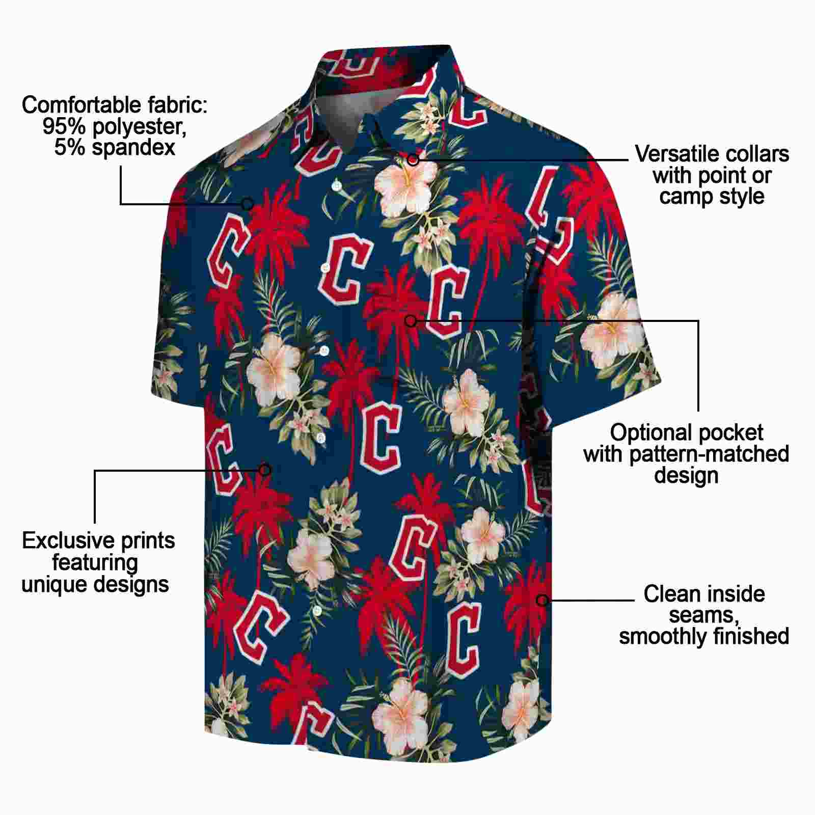 cleveland guardians palm tree flower navy blue hawaiian shirt new arrival