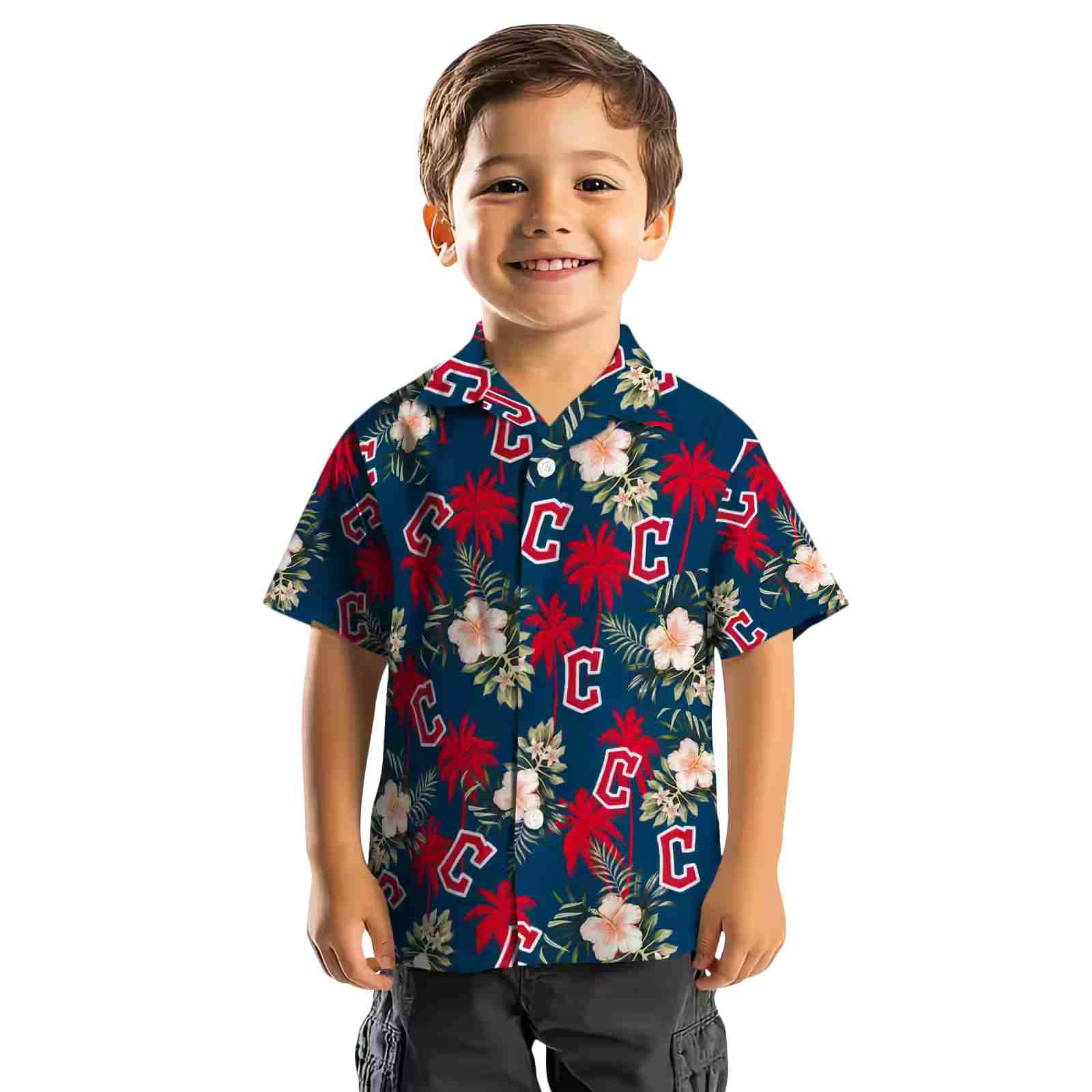 cleveland guardians palm tree flower navy blue hawaiian shirt top rated