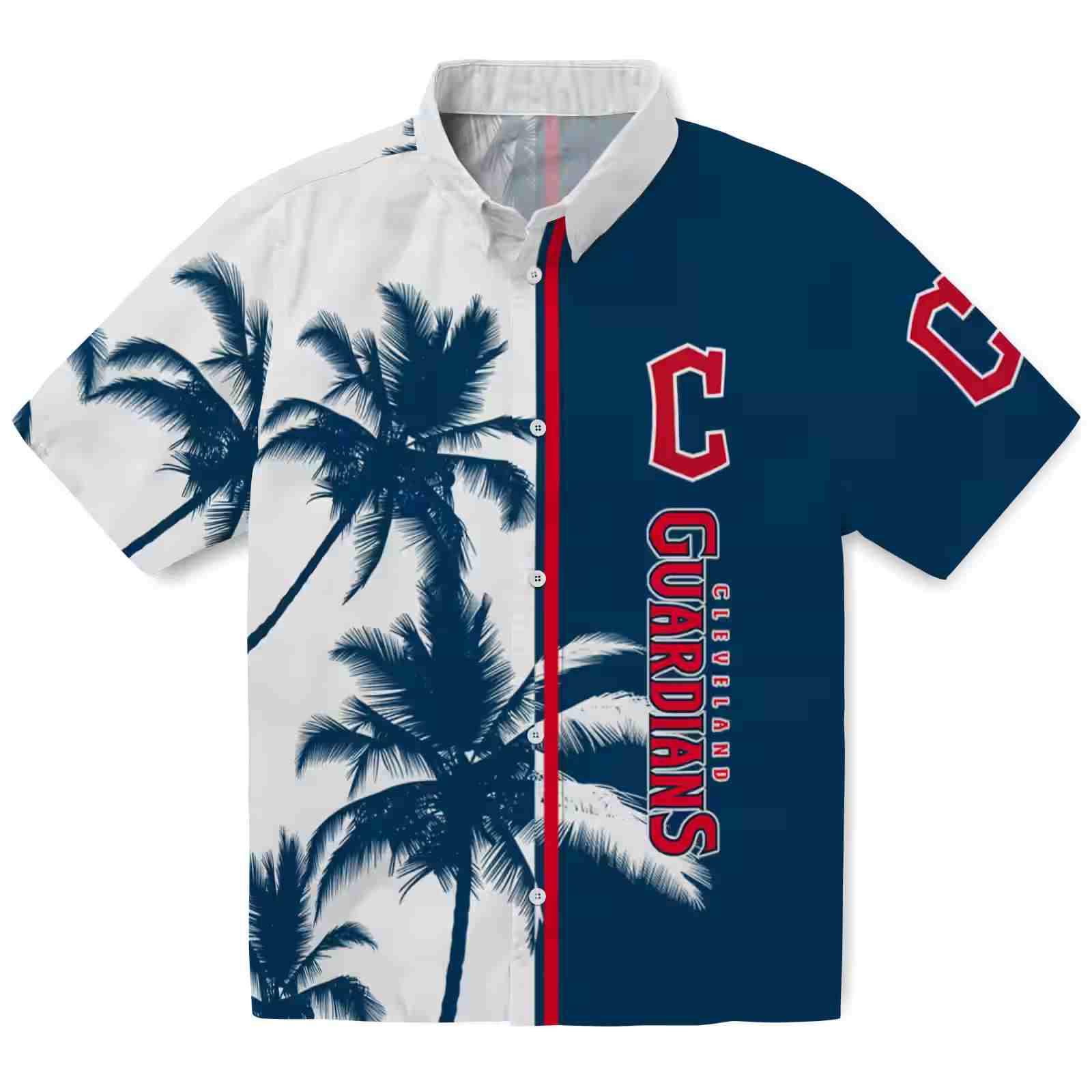 Cleveland Guardians Palm Trees Navy Blue White Hawaiian Shirt