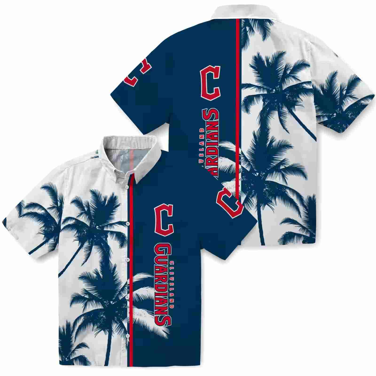 cleveland guardians palm trees navy blue white hawaiian shirt high quality