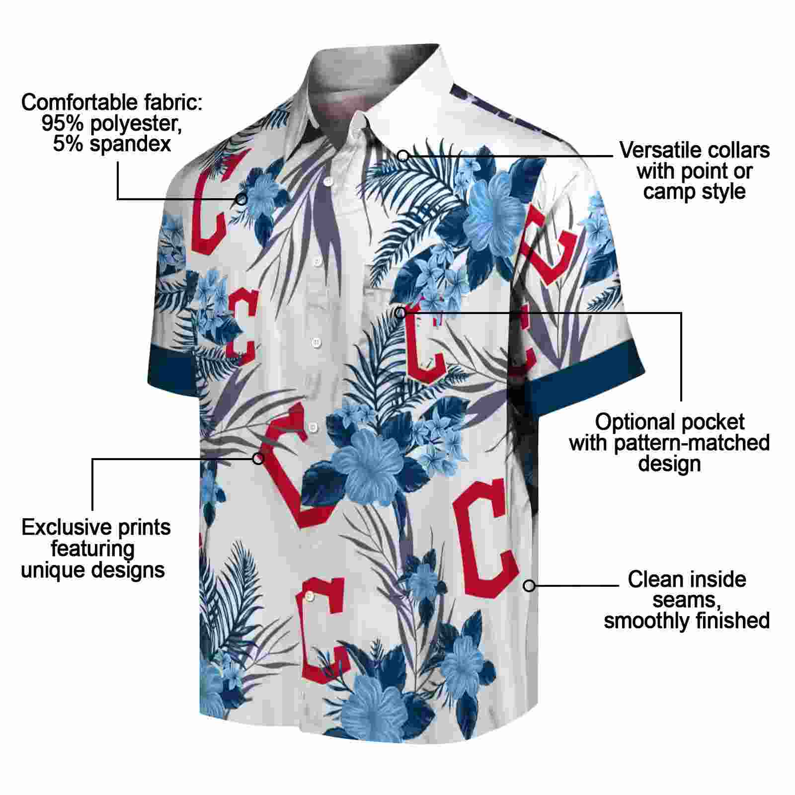 cleveland guardians patriotic hibiscus design navy blue white hawaiian shirt new arrival