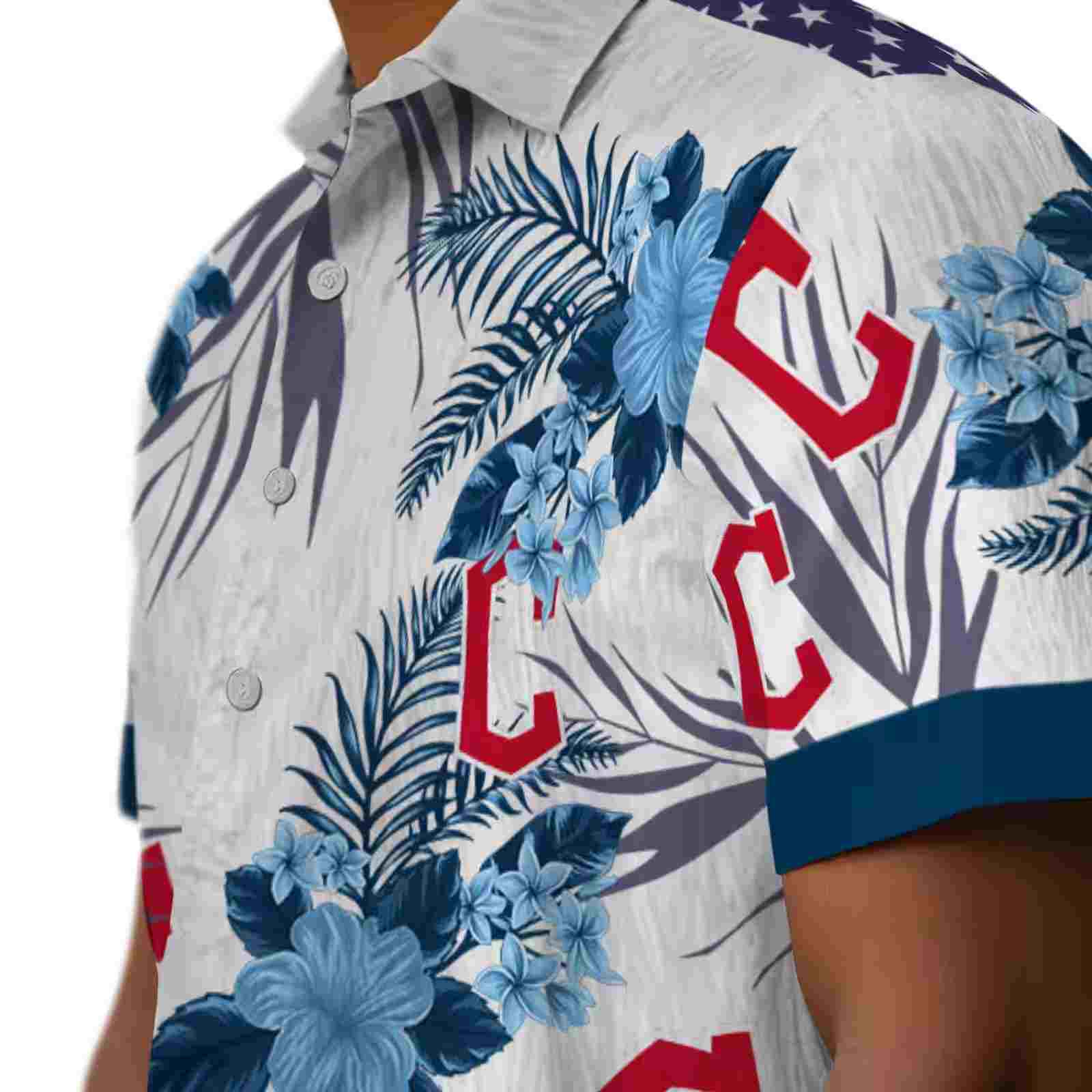 cleveland guardians patriotic hibiscus design navy blue white hawaiian shirt trendy