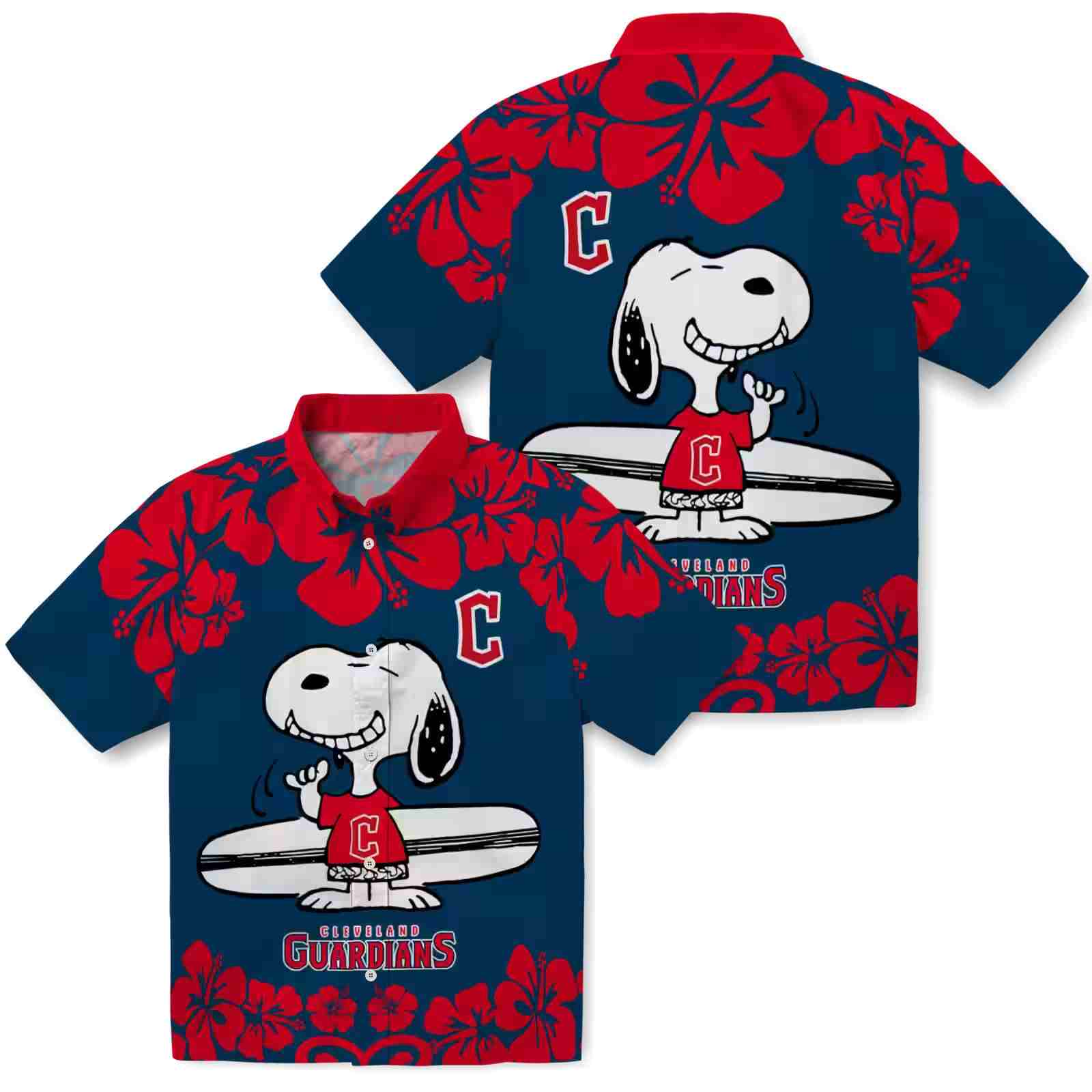 cleveland guardians snoopy surf navy blue white hawaiian shirt high quality