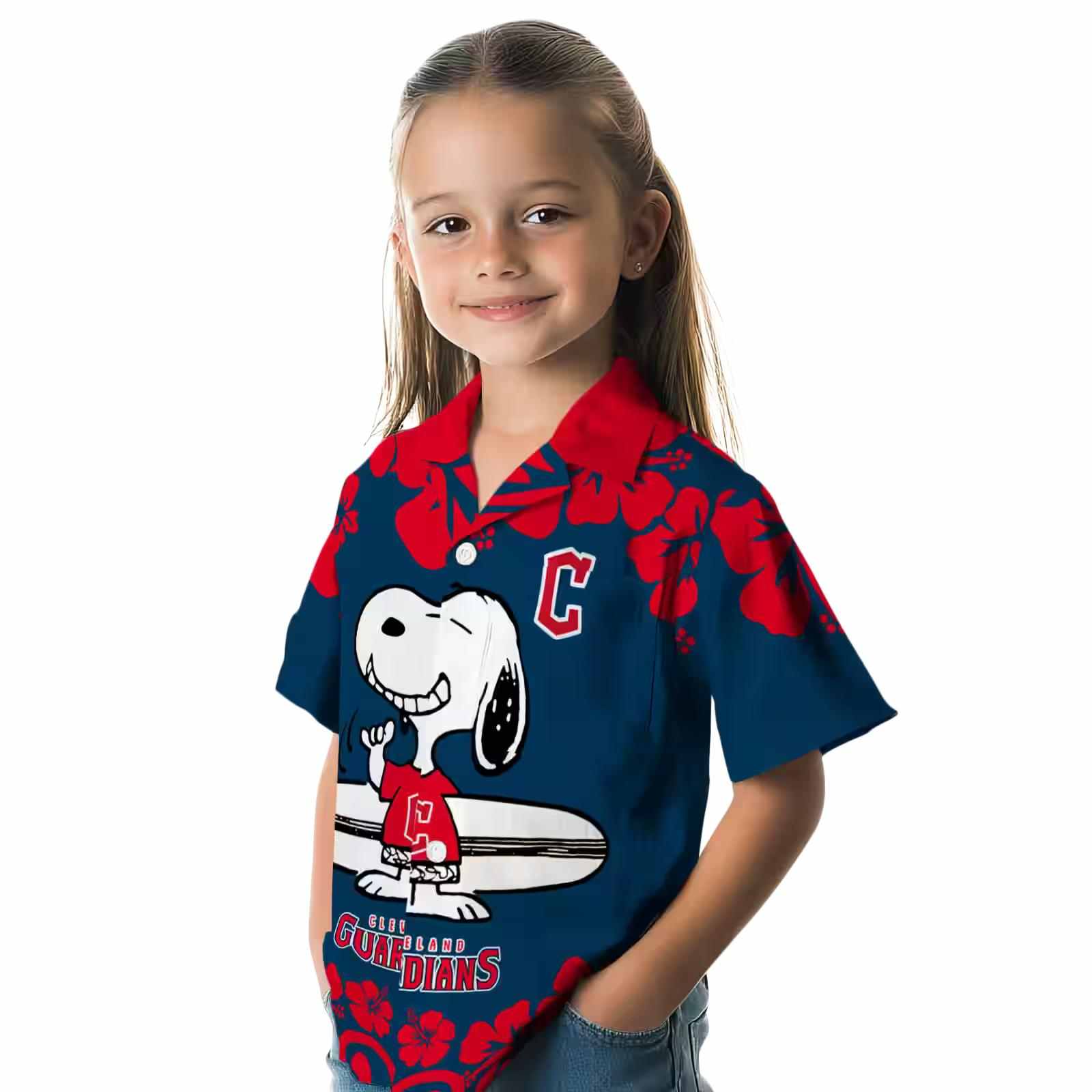 cleveland guardians snoopy surf navy blue white hawaiian shirt premium grade