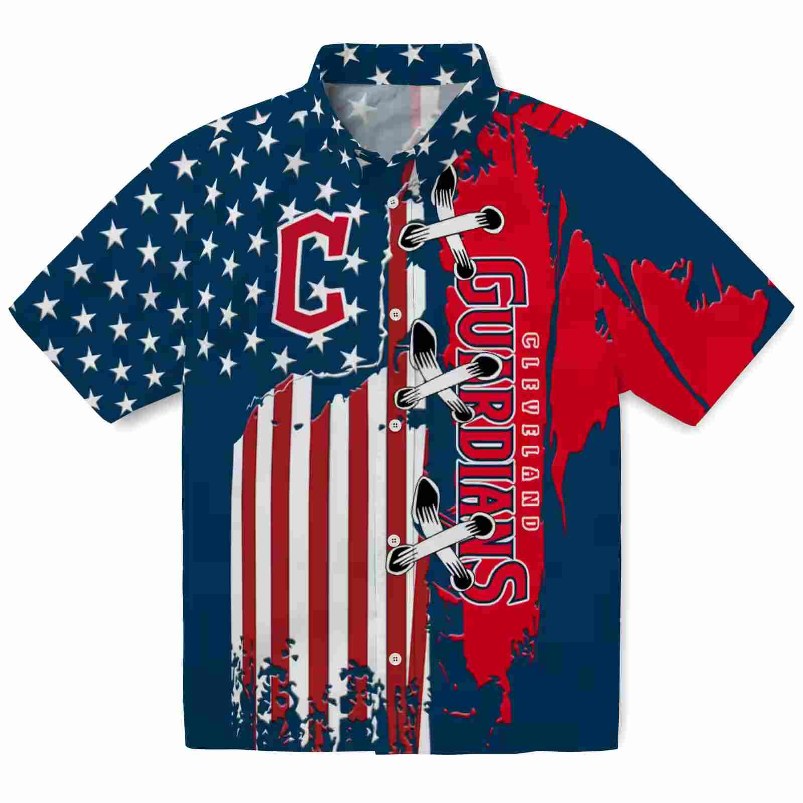 Cleveland Guardians Stitched Flag Navy Blue Hawaiian Shirt