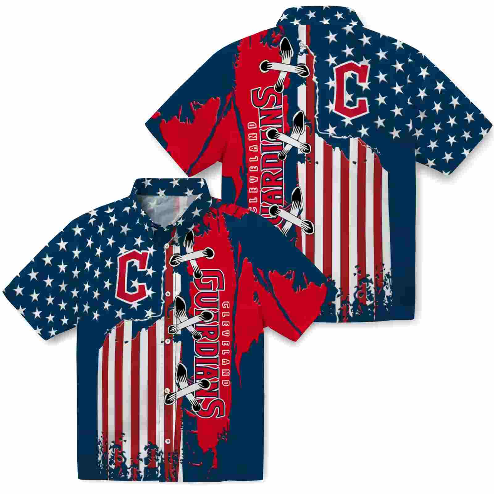 cleveland guardians stitched flag navy blue hawaiian shirt high quality