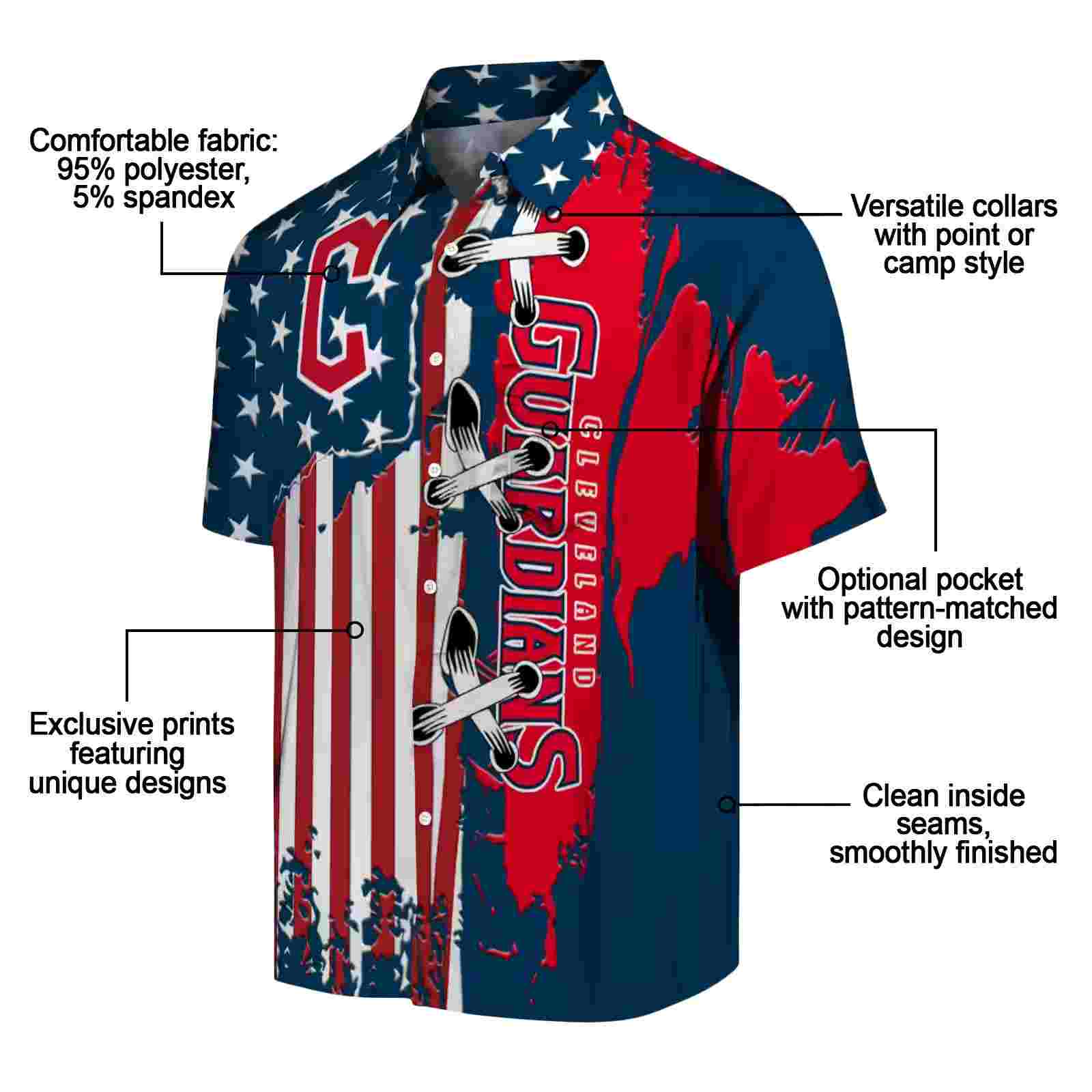 cleveland guardians stitched flag navy blue hawaiian shirt new arrival