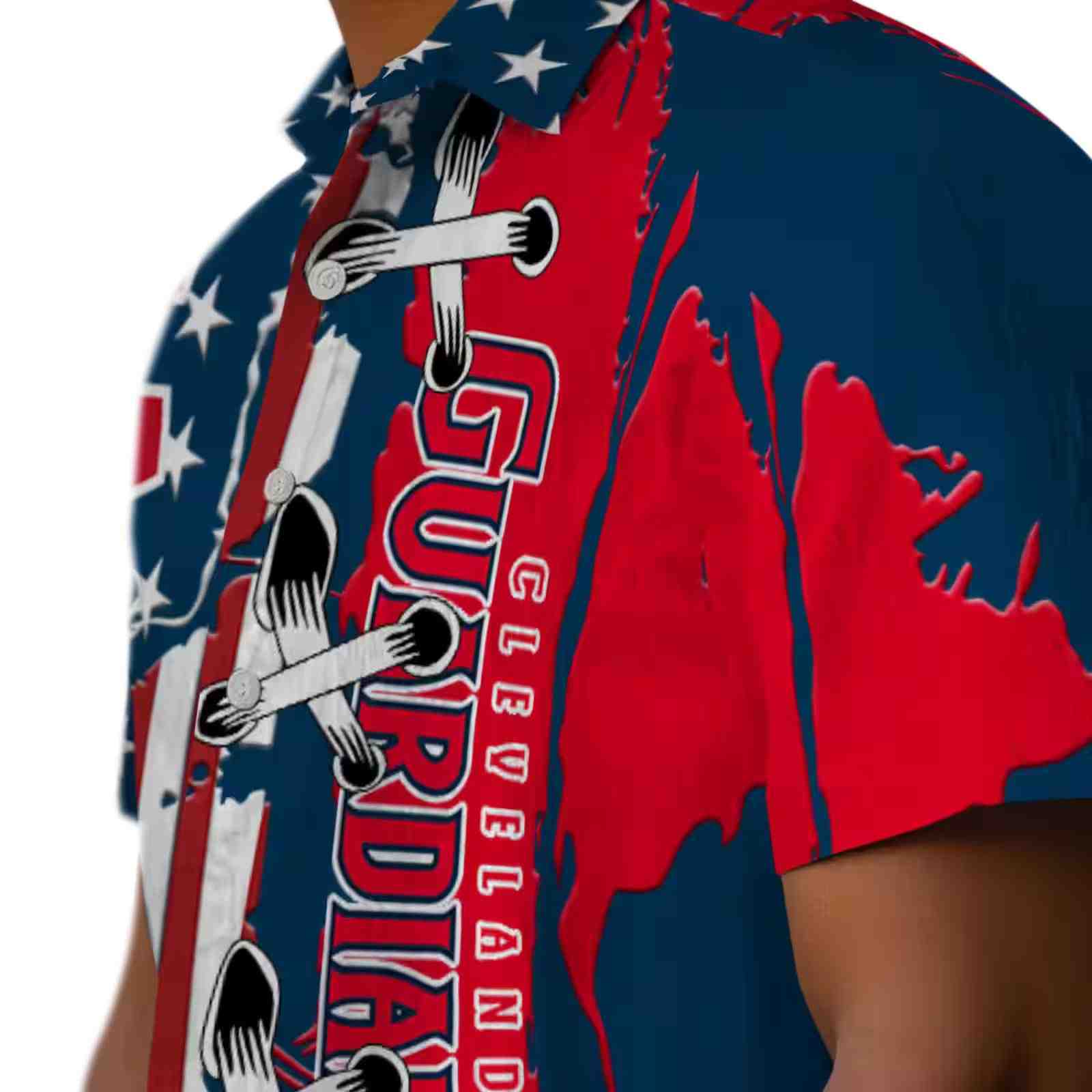 cleveland guardians stitched flag navy blue hawaiian shirt trendy