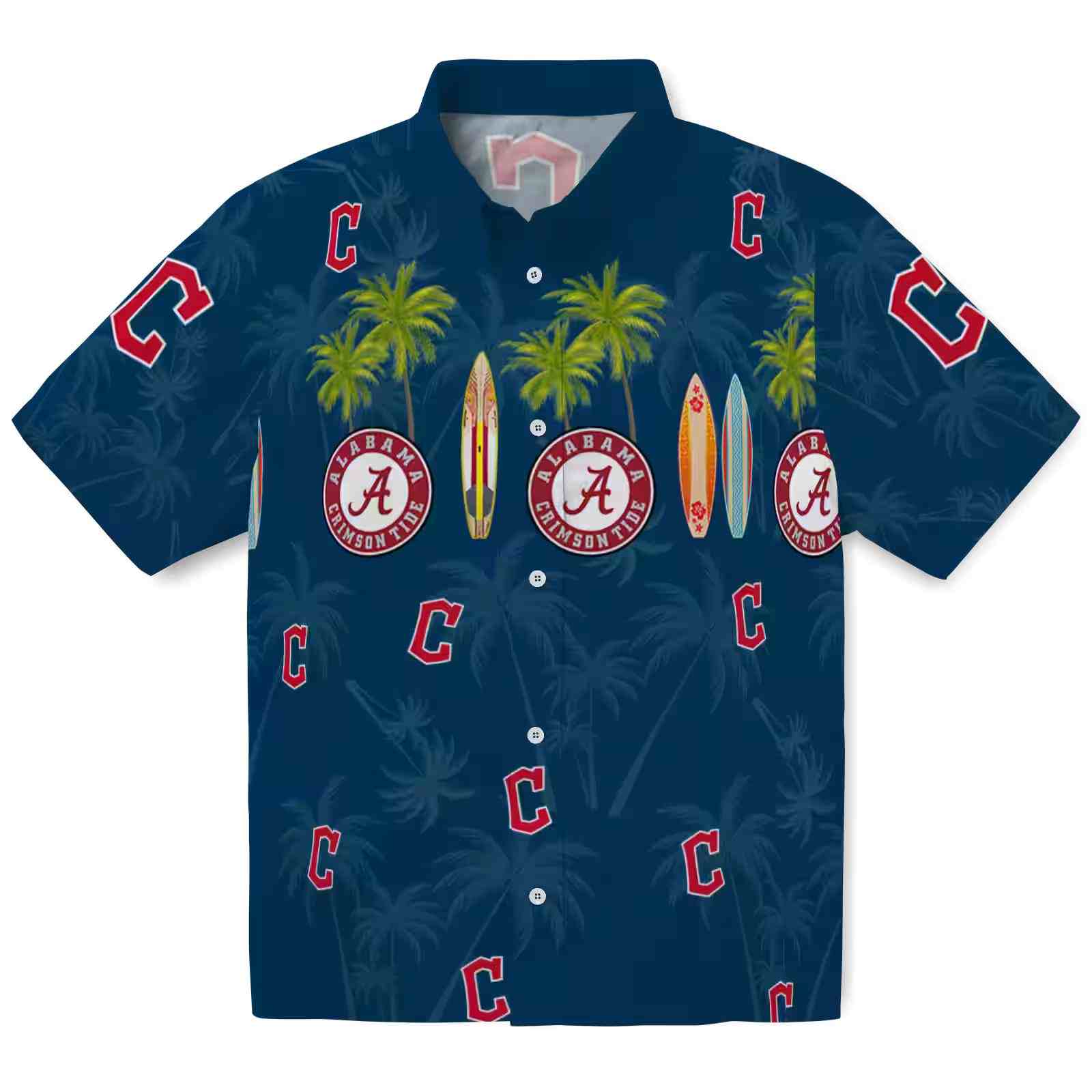 Cleveland Guardians Surfboard Palm Navy Blue Hawaiian Shirt