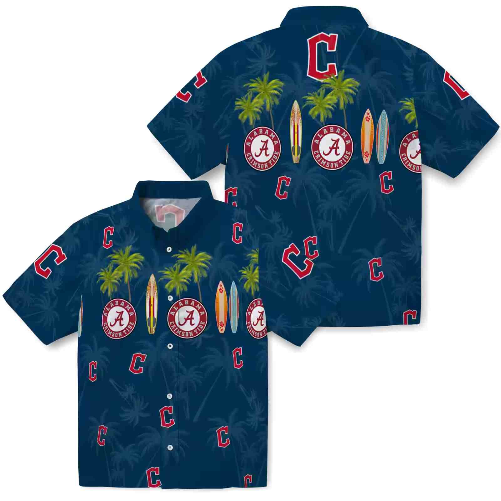 cleveland guardians surfboard palm navy blue hawaiian shirt high quality