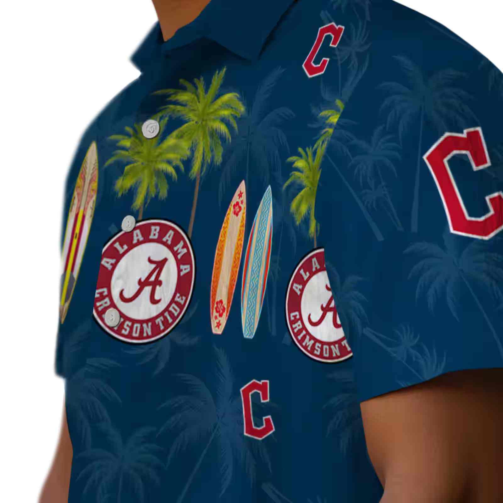 cleveland guardians surfboard palm navy blue hawaiian shirt trendy