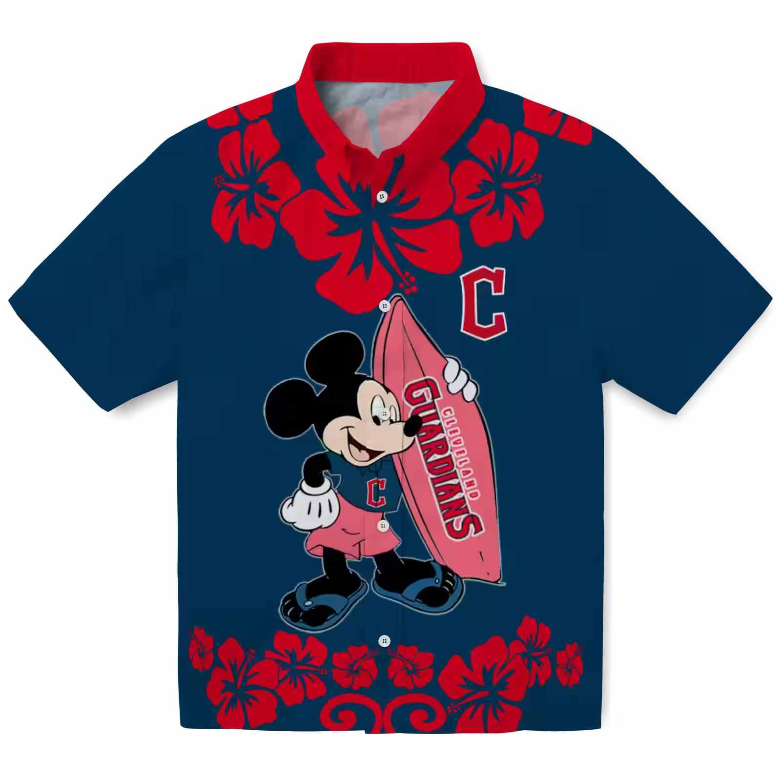 Cleveland Guardians Surfing Mickey Navy Blue Hawaiian Shirt