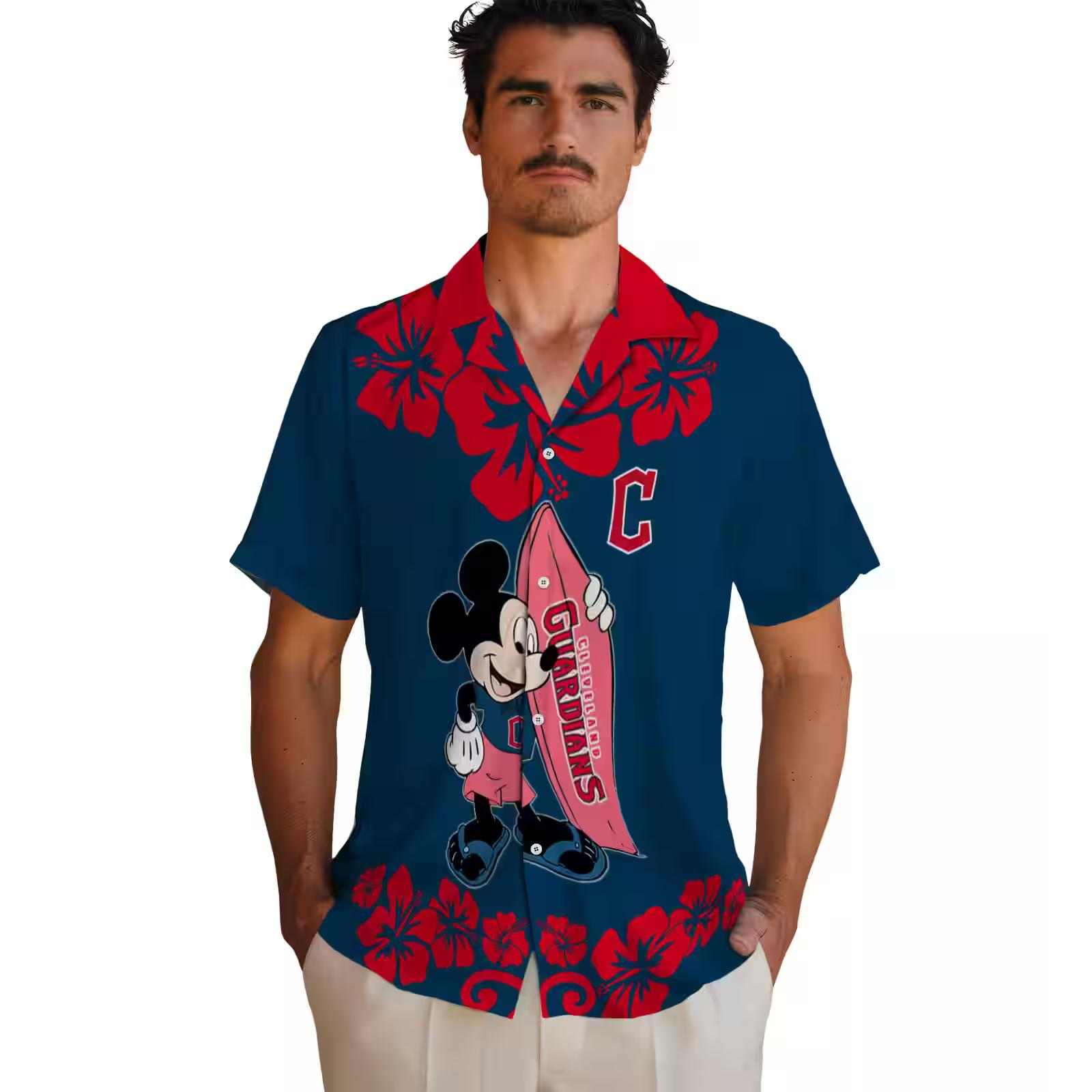 cleveland guardians surfing mickey navy blue hawaiian shirt fashion forward