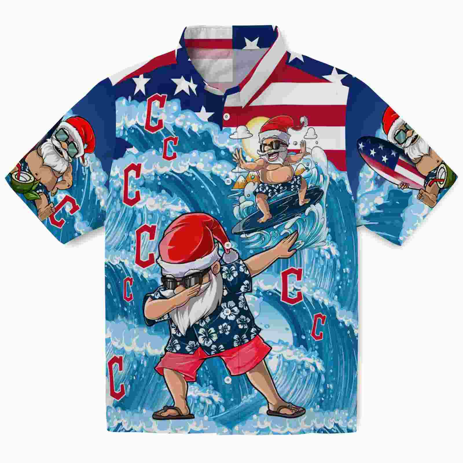 Cleveland Guardians Surfing Santa Blue Hawaiian Shirt