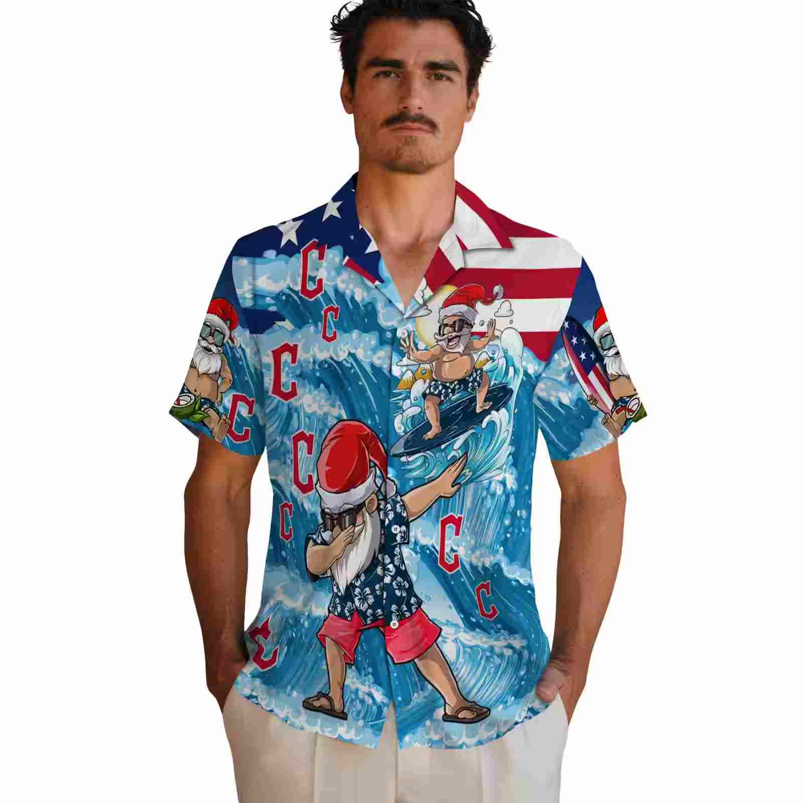 cleveland guardians surfing santa blue hawaiian shirt fashion forward