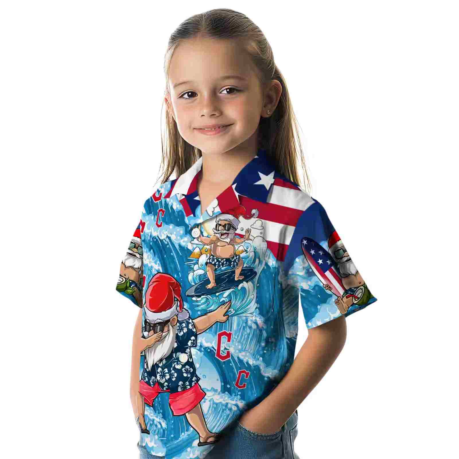 cleveland guardians surfing santa blue hawaiian shirt premium grade