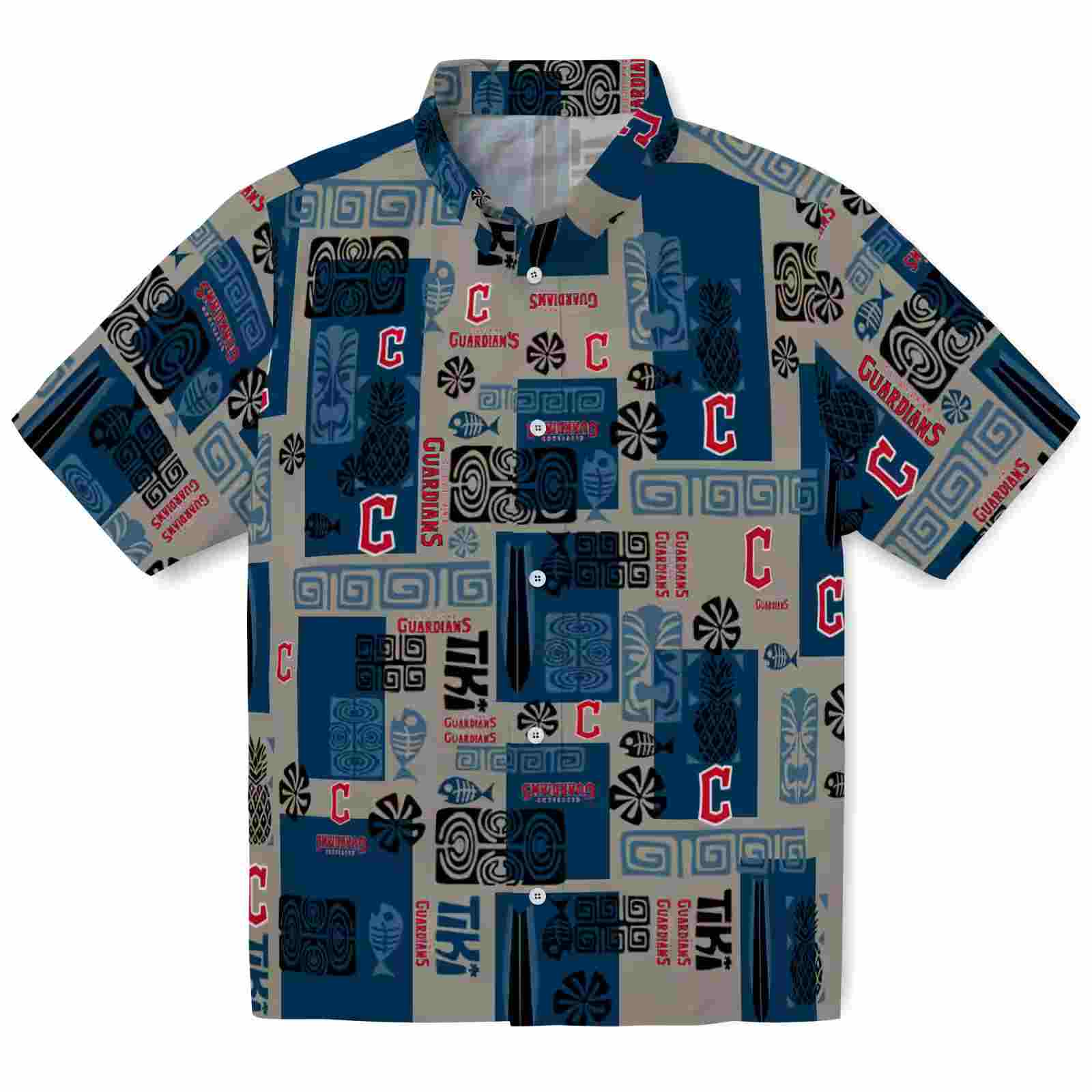 Cleveland Guardians Tribal Symbols Navy Blue Hawaiian Shirt