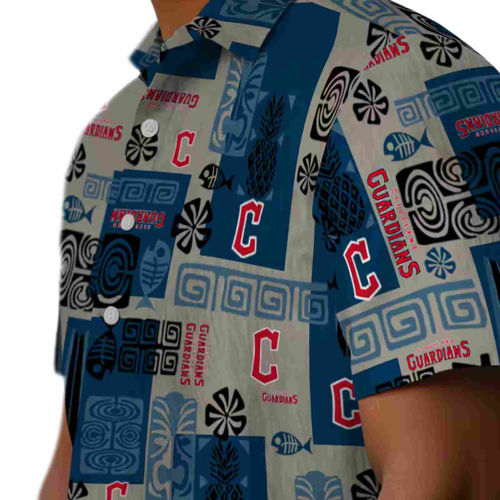 cleveland guardians tribal symbols navy blue hawaiian shirt trendy