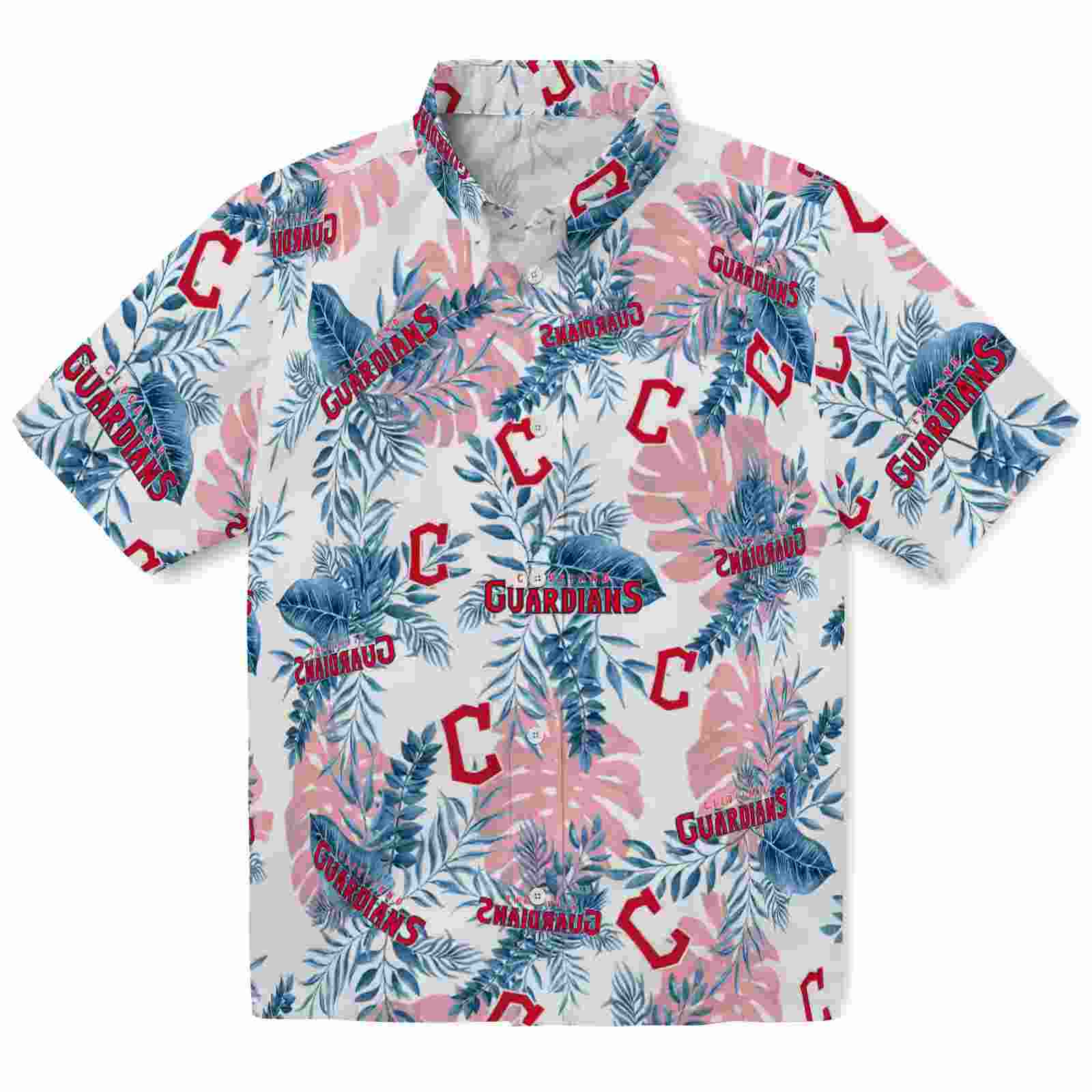 Cleveland Guardians Tropical Leaves Navy Blue White Hawaiian Shirt