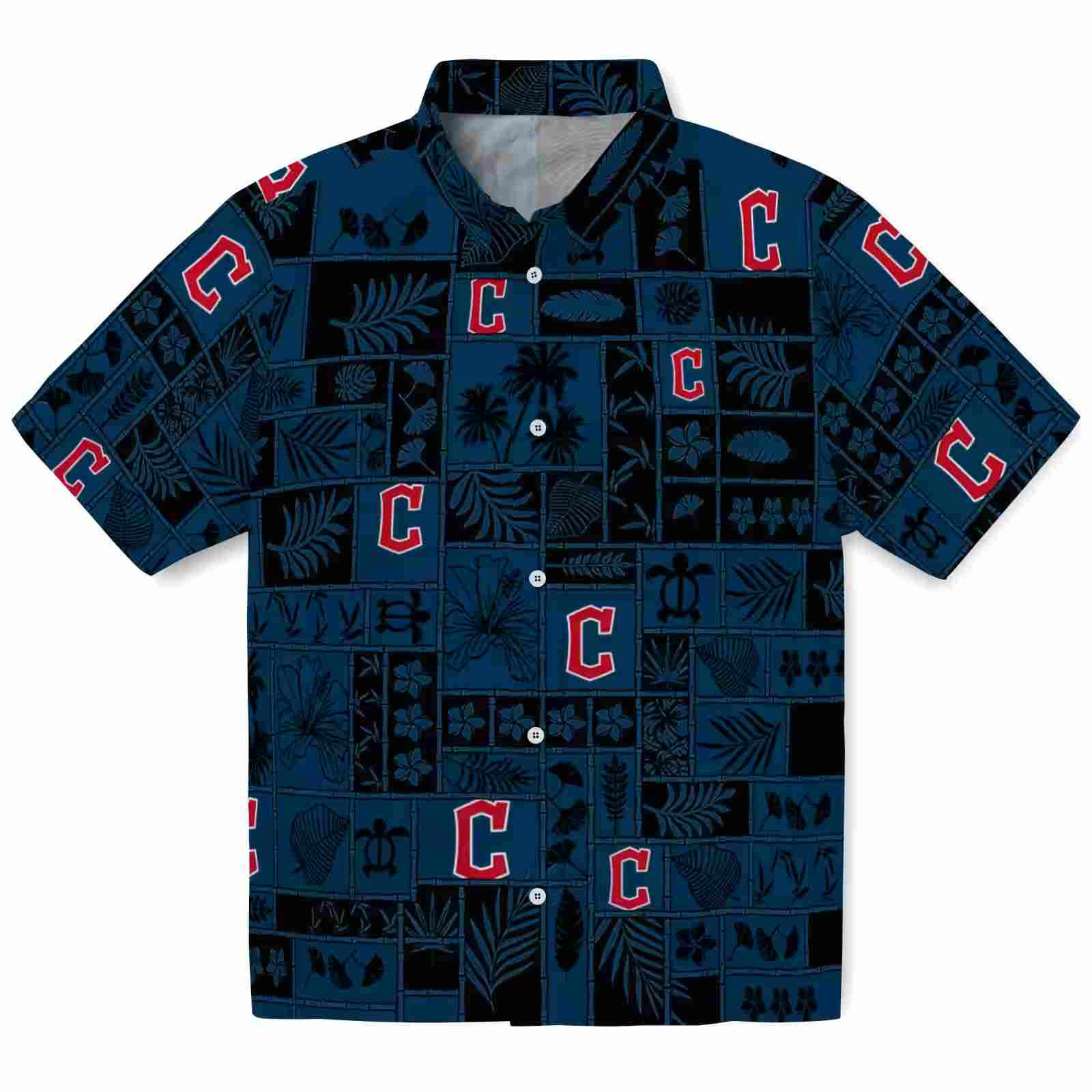 Cleveland Guardians Tropical Patchwork Navy Blue Black Hawaiian Shirt