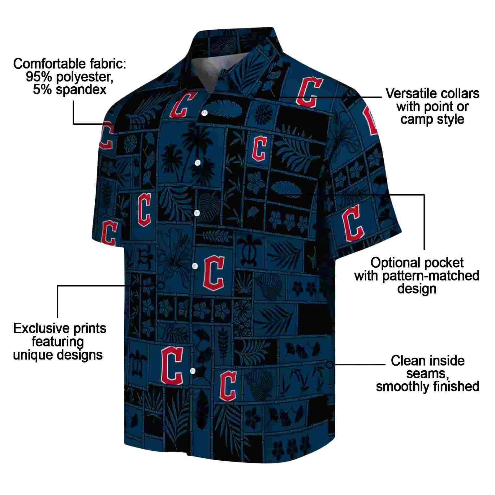 cleveland guardians tropical patchwork navy blue black hawaiian shirt new arrival