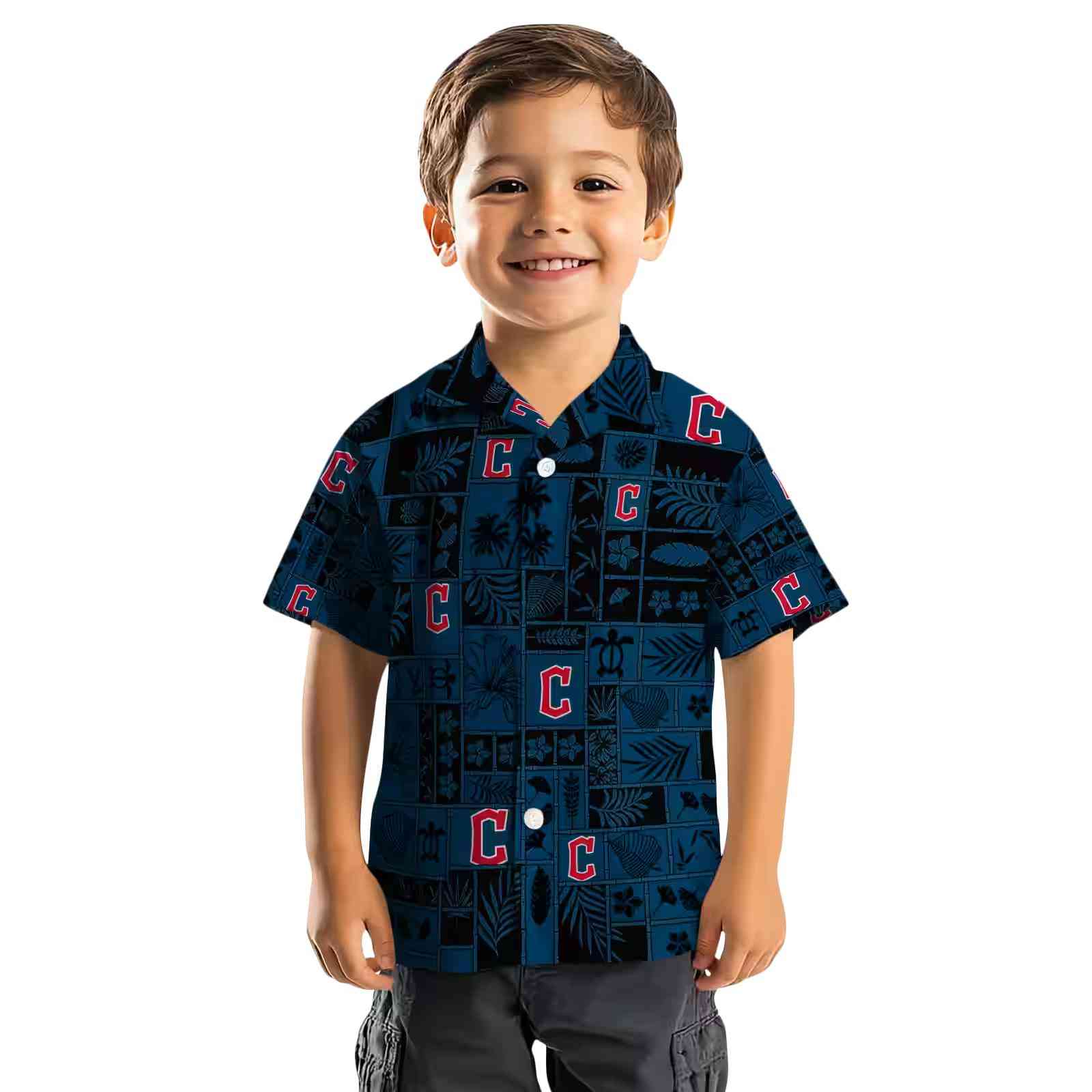 cleveland guardians tropical patchwork navy blue black hawaiian shirt top rated