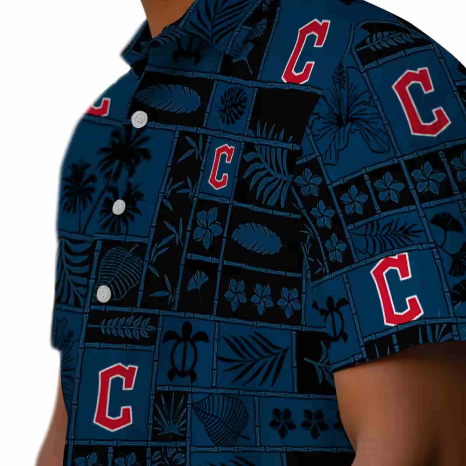 cleveland guardians tropical patchwork navy blue black hawaiian shirt trendy