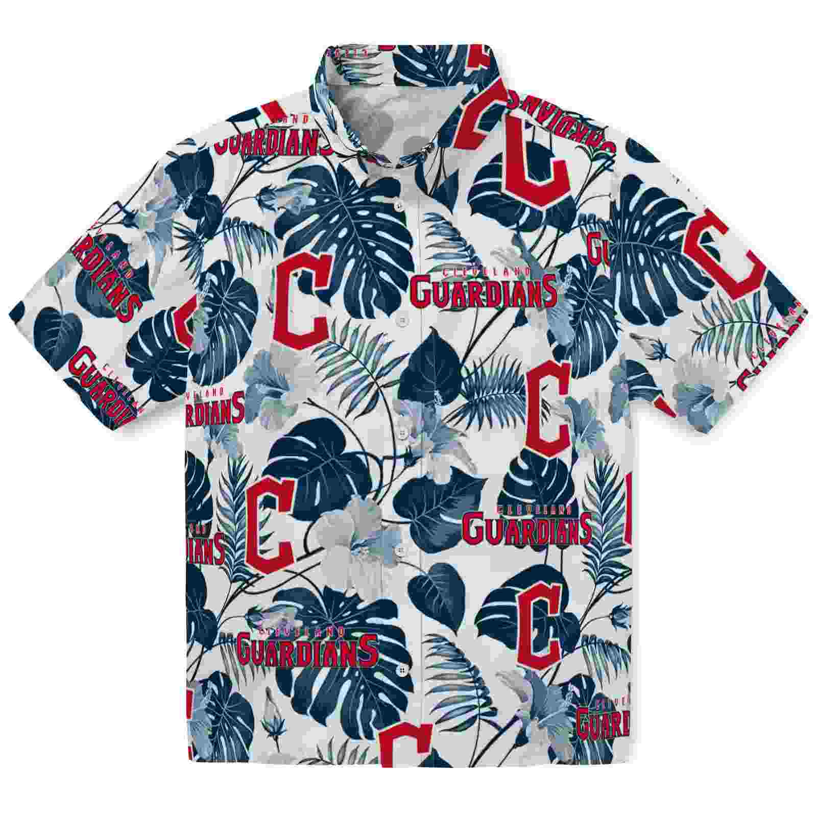 Cleveland Guardians Tropical Plants Navy Blue White Hawaiian Shirt