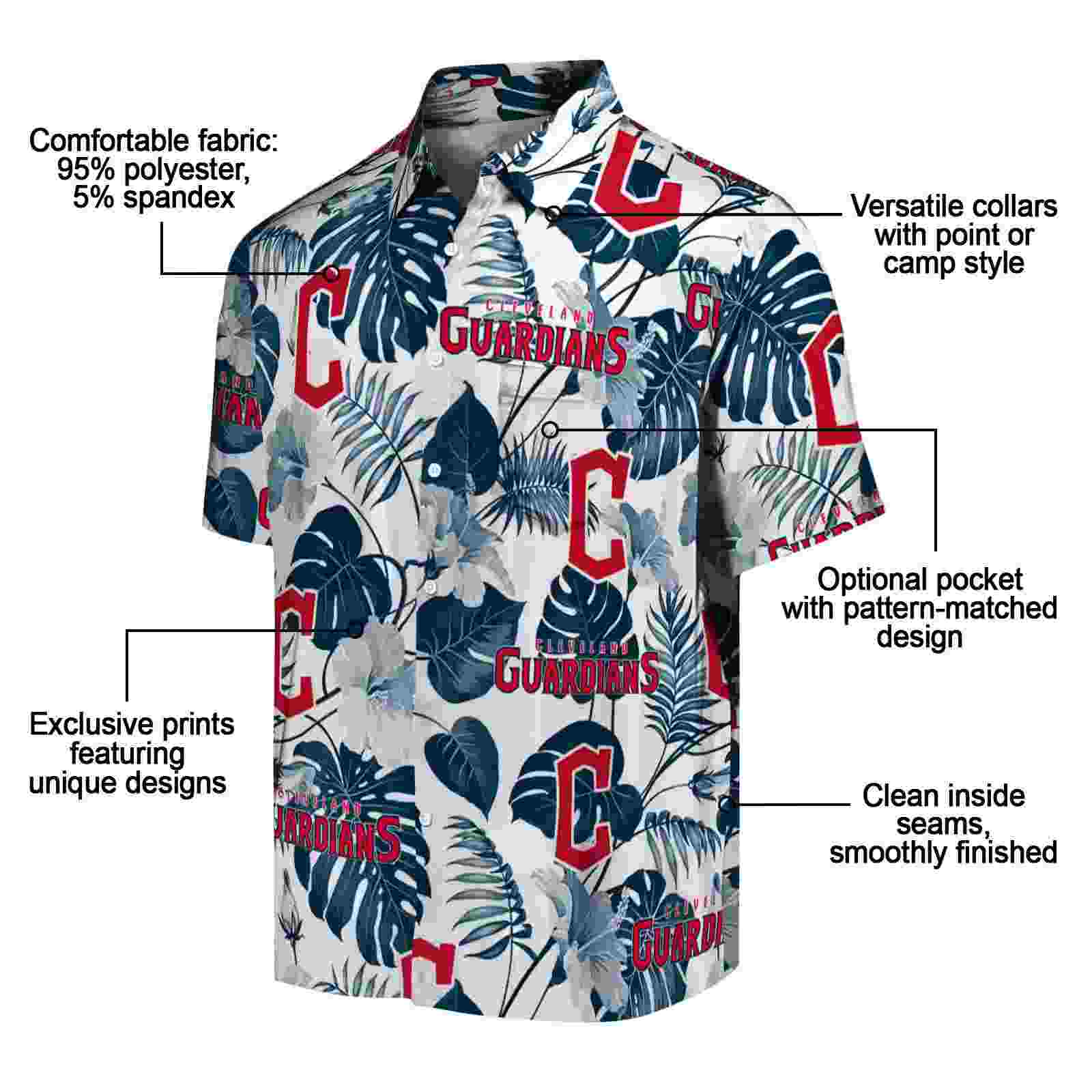 cleveland guardians tropical plants navy blue white hawaiian shirt new arrival