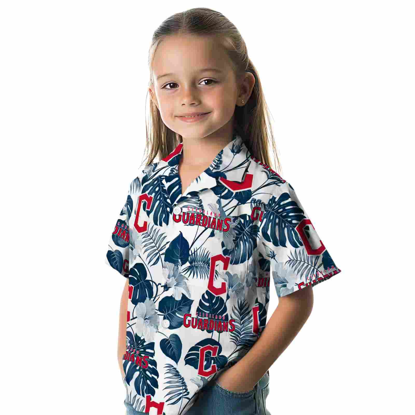 cleveland guardians tropical plants navy blue white hawaiian shirt premium grade