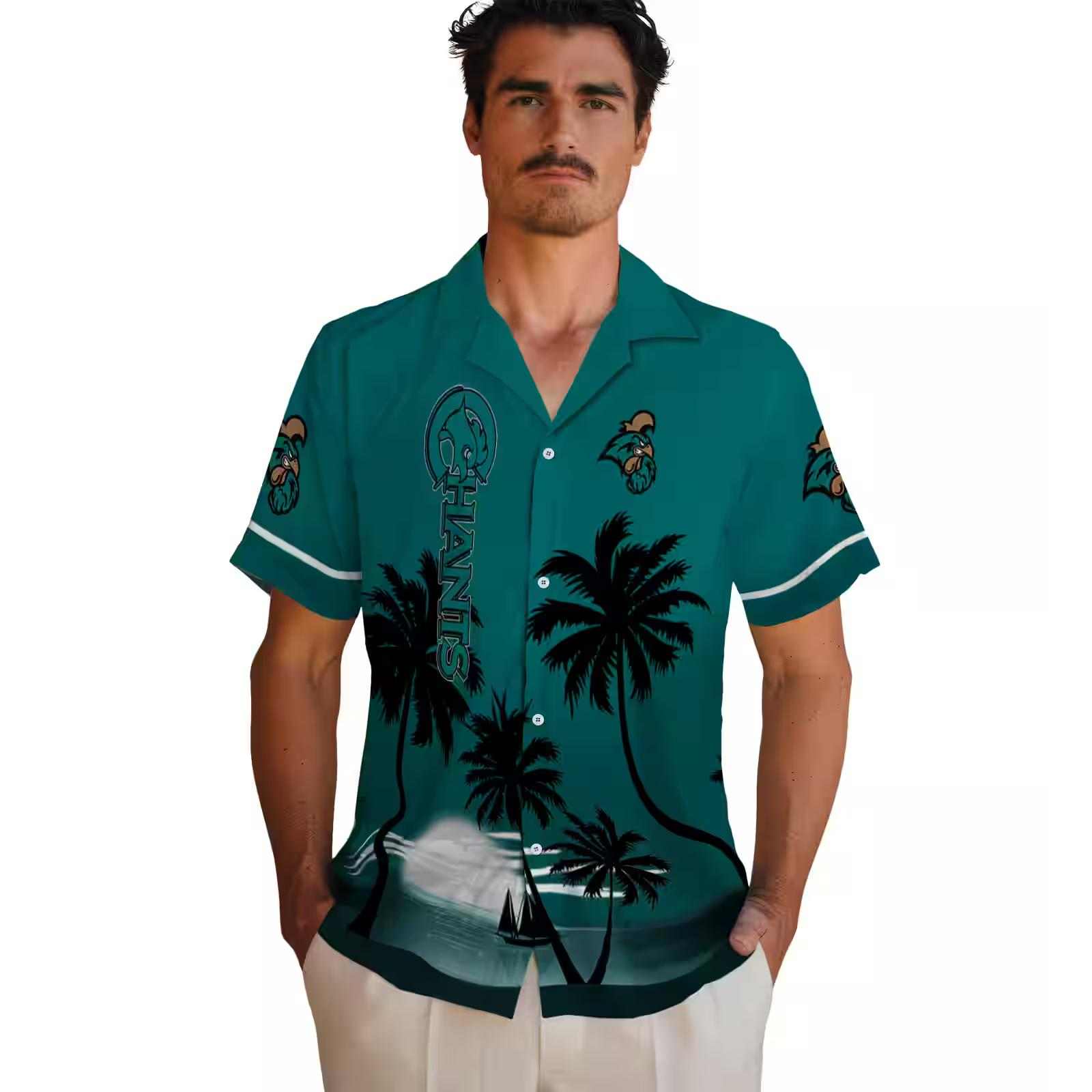 coastal carolina chanticleers beach sunset green black hawaiian shirt fashion forward