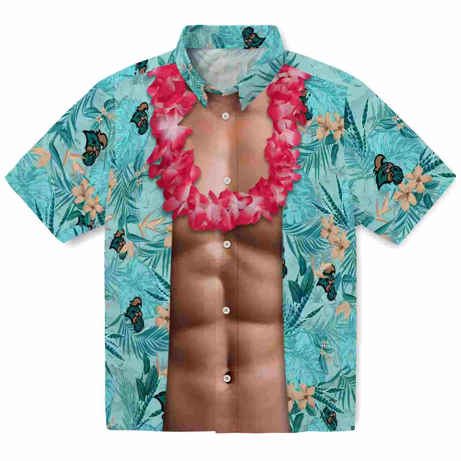 Coastal Carolina Chanticleers Chest Illusion Green Hawaiian Shirt