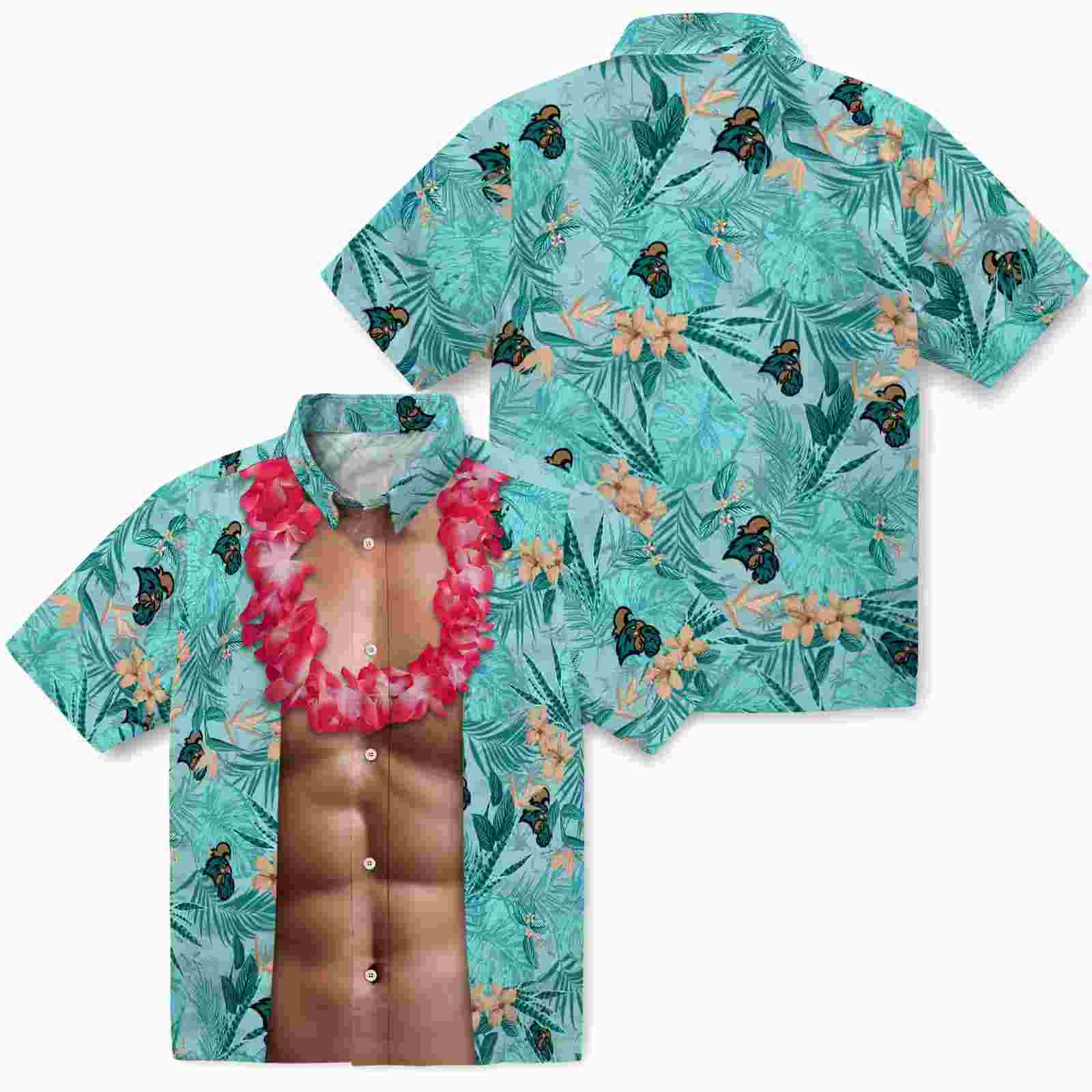 coastal carolina chanticleers chest illusion green hawaiian shirt high quality