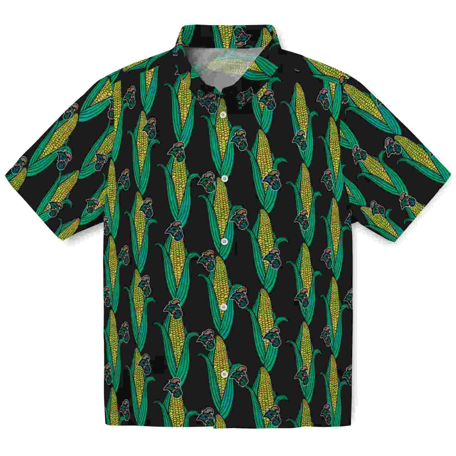 Coastal Carolina Chanticleers Corn Motifs Black Green Hawaiian Shirt