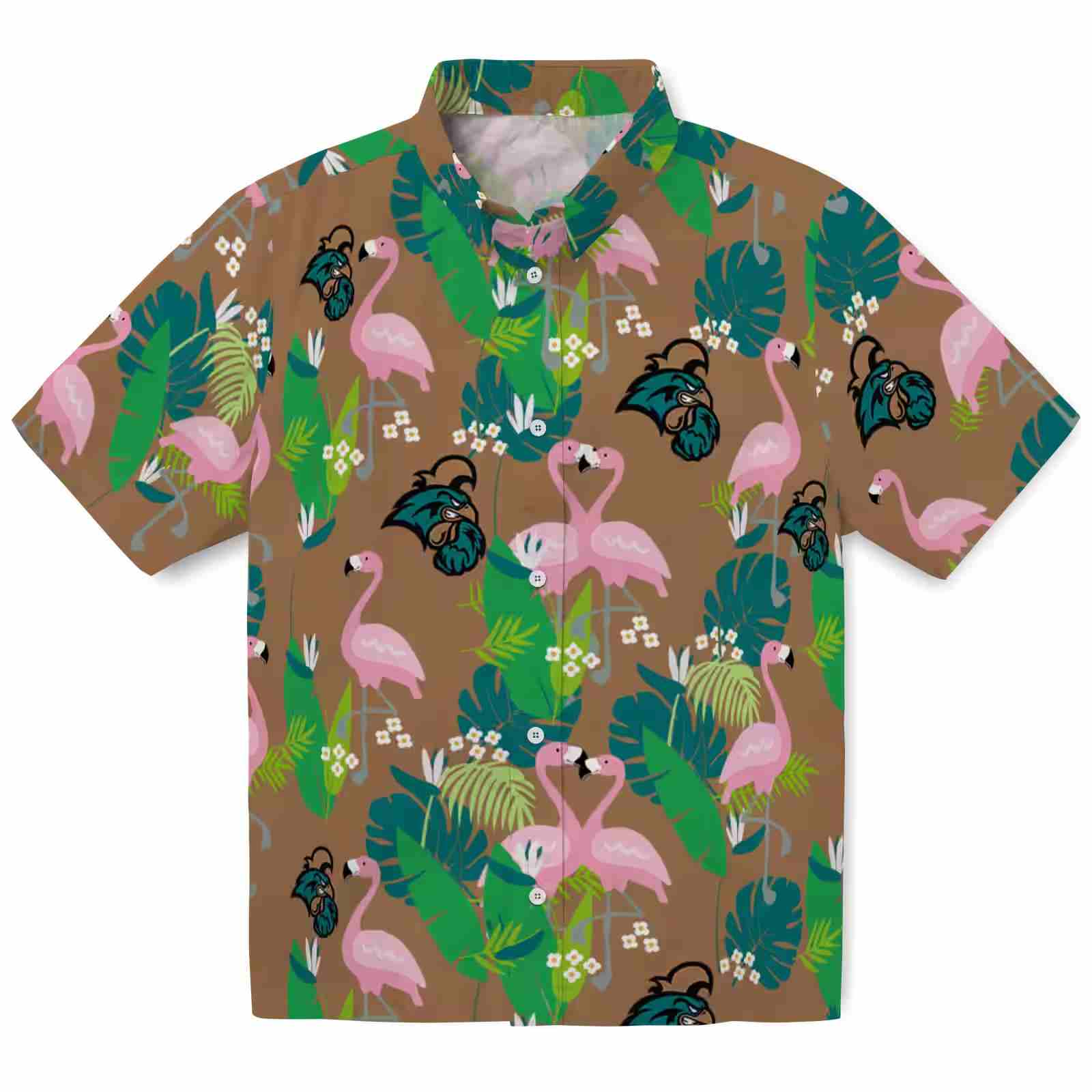 Coastal Carolina Chanticleers Flamingo Foliage Green Hawaiian Shirt