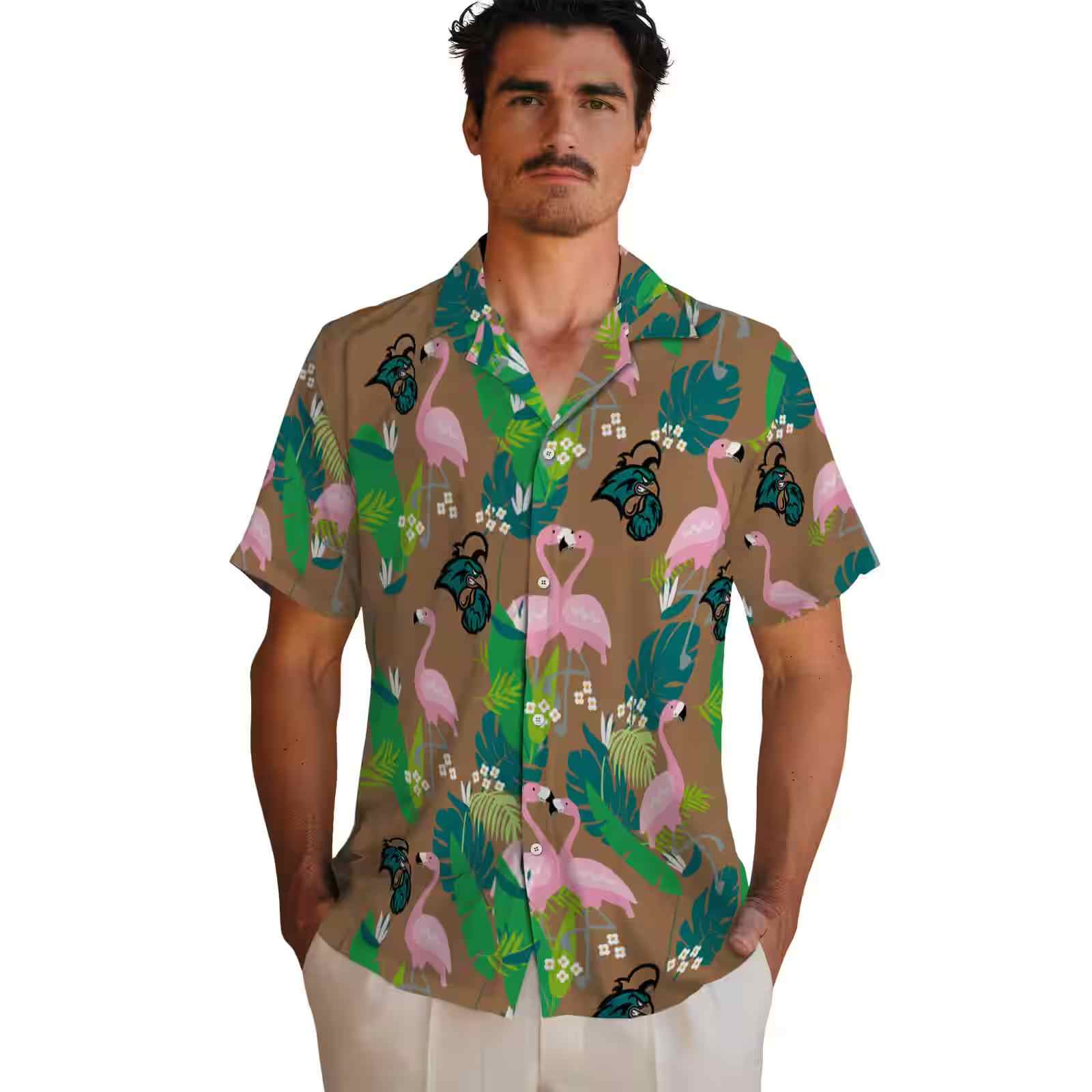 coastal carolina chanticleers flamingo foliage green hawaiian shirt fashion forward