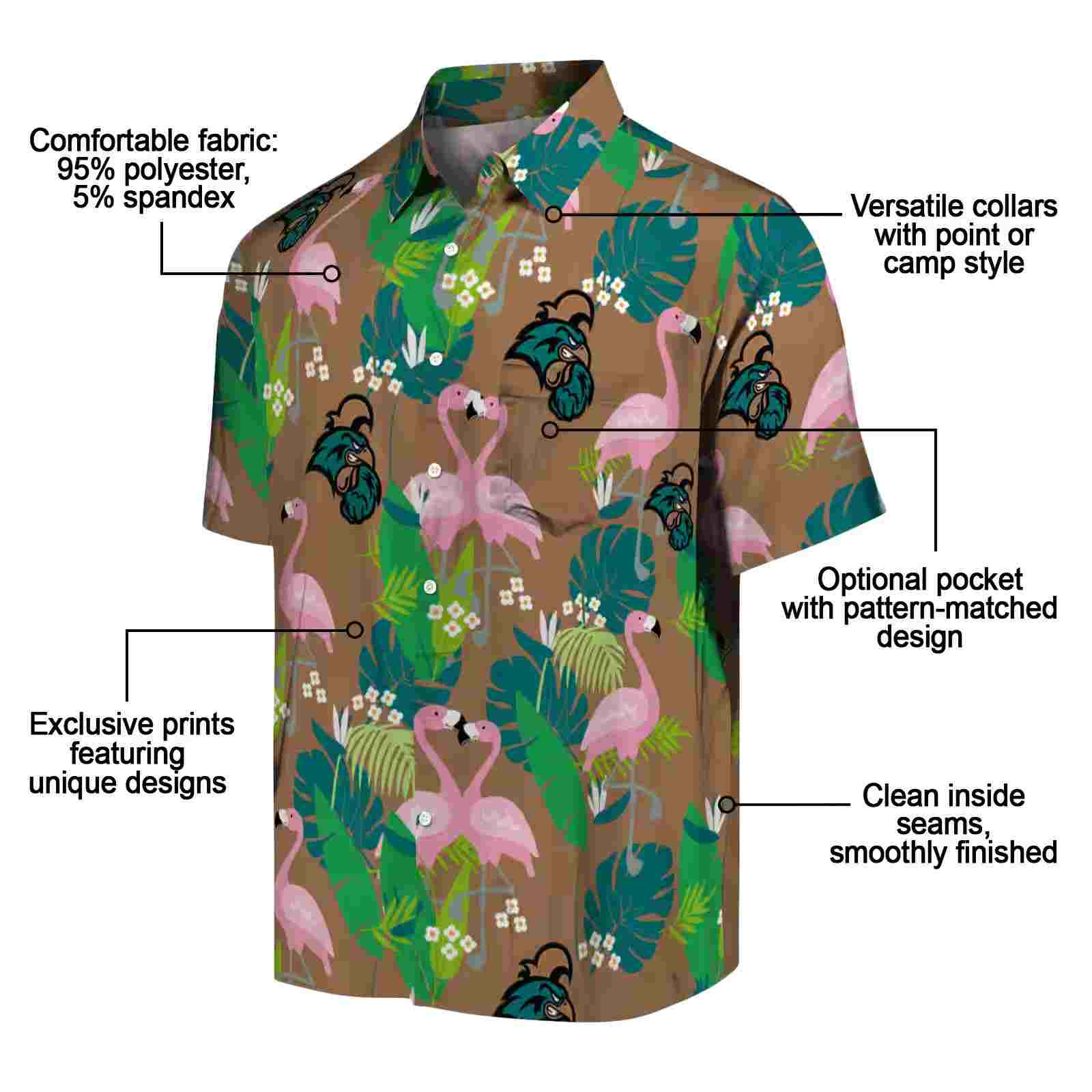 coastal carolina chanticleers flamingo foliage green hawaiian shirt new arrival