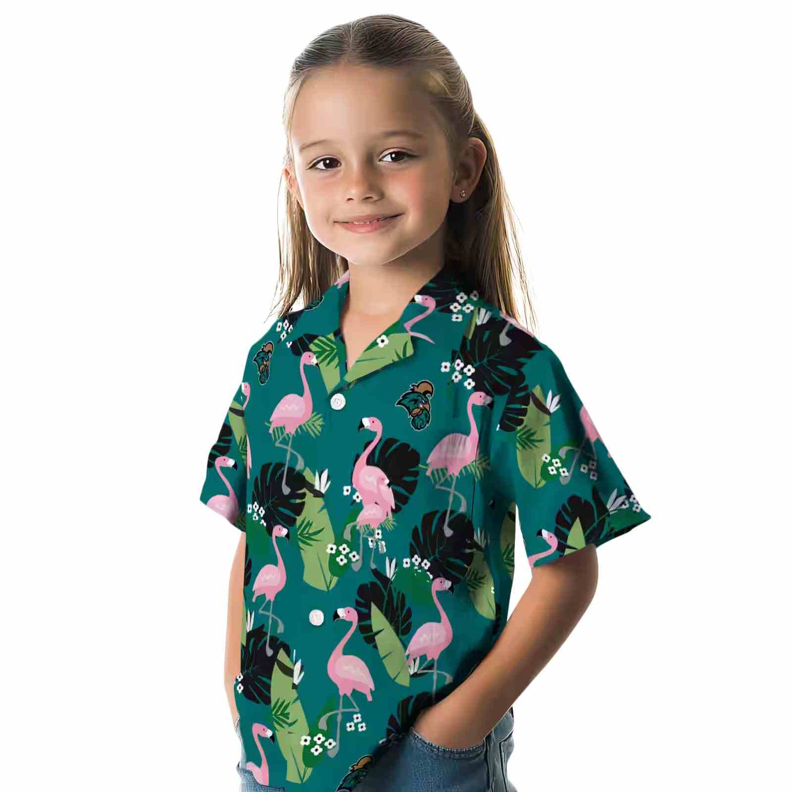 coastal carolina chanticleers flamingo leaf motif green hawaiian shirt premium grade