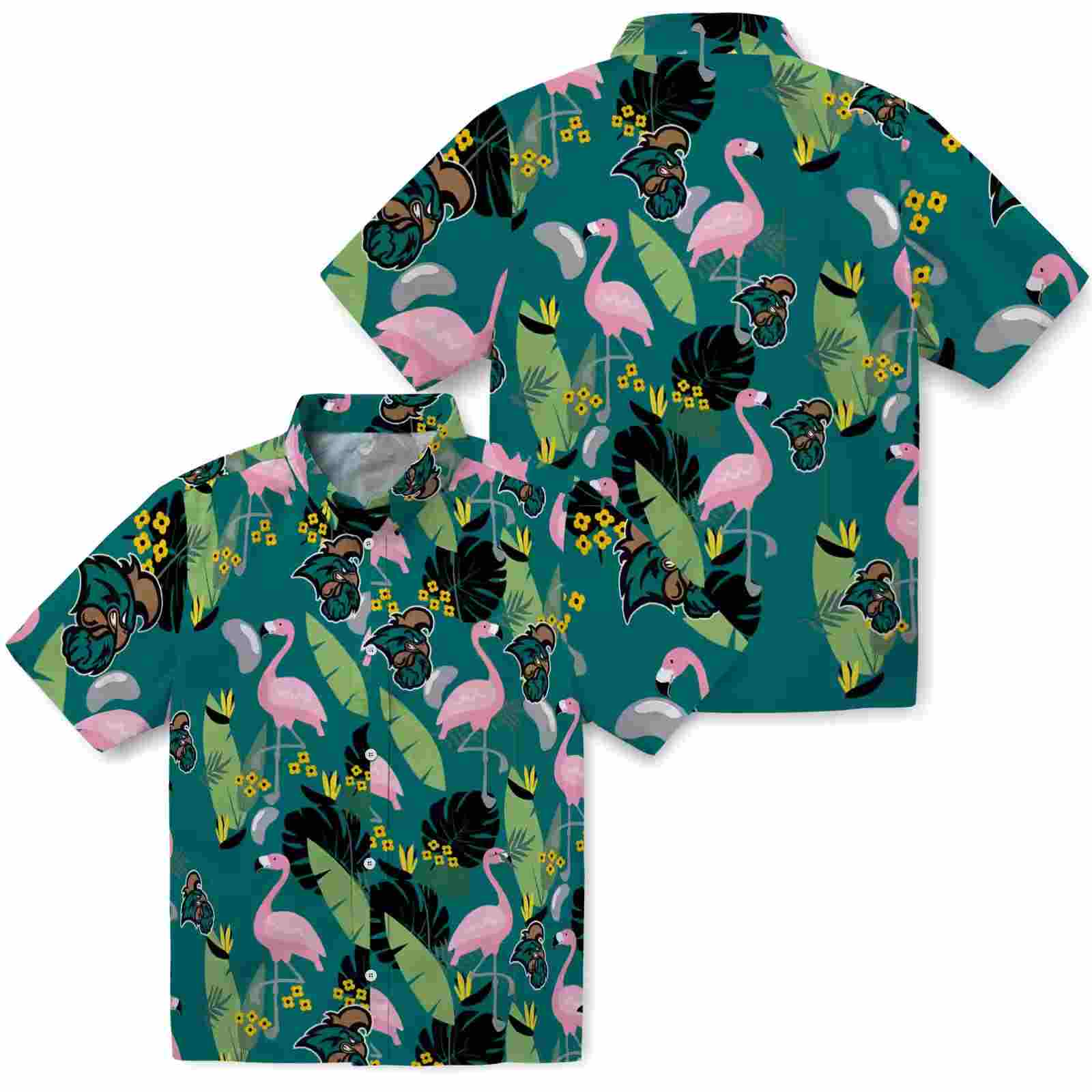 coastal carolina chanticleers flamingo leaves green hawaiian shirt high quality