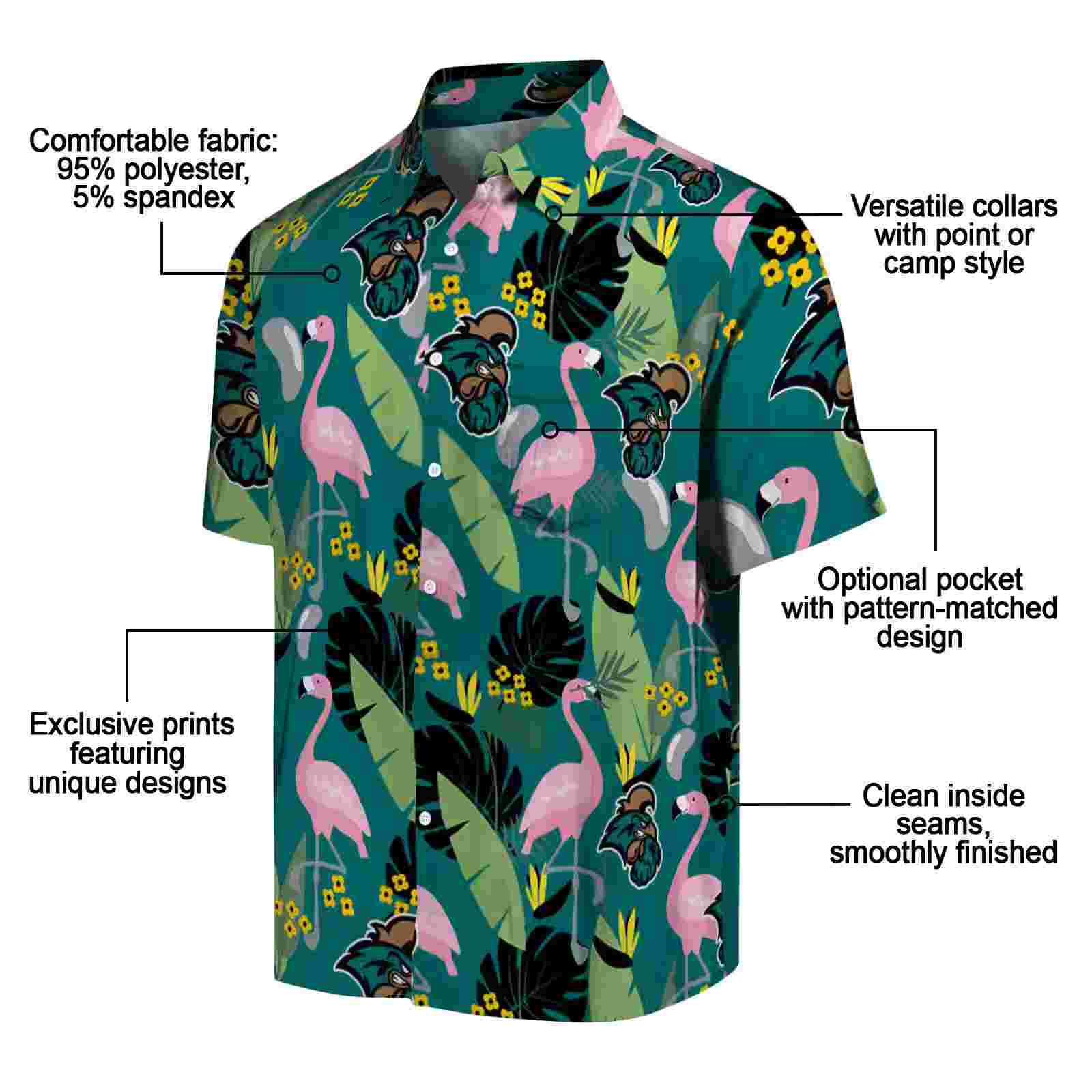 coastal carolina chanticleers flamingo leaves green hawaiian shirt new arrival