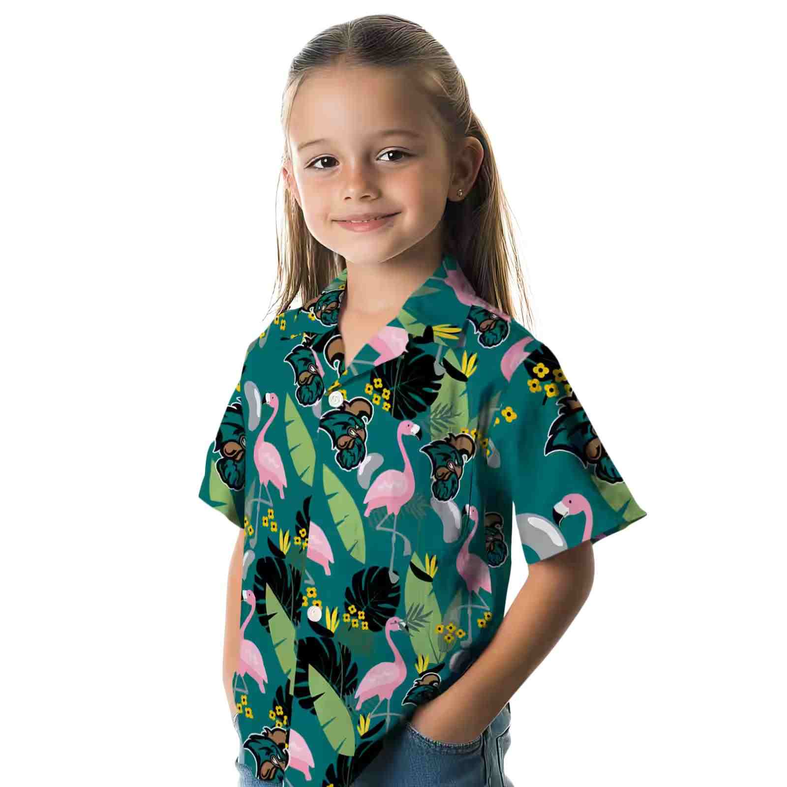 coastal carolina chanticleers flamingo leaves green hawaiian shirt premium grade