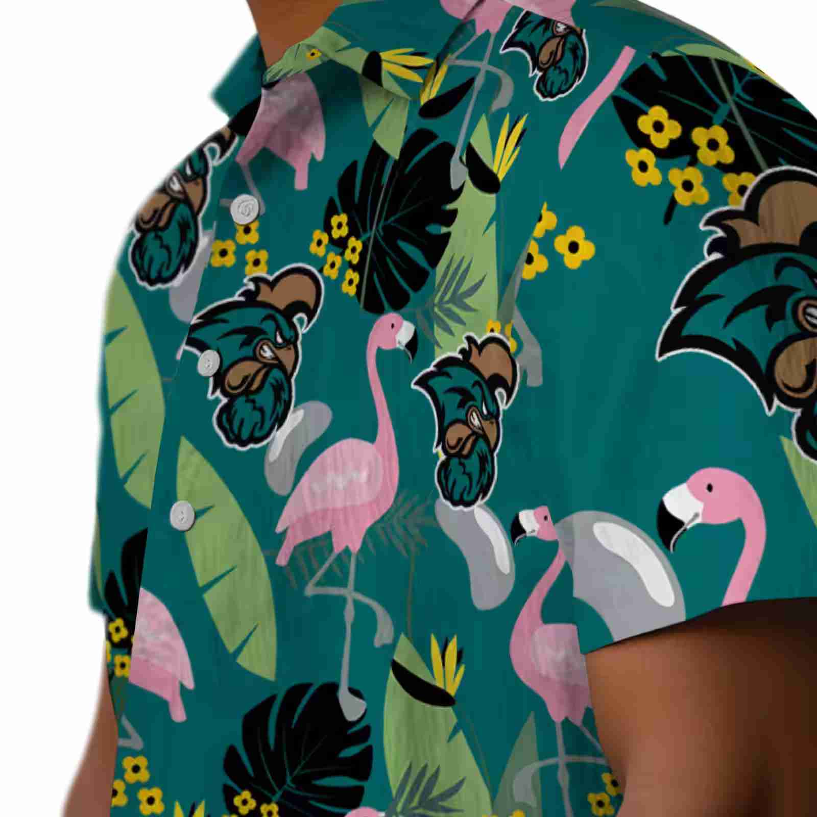 coastal carolina chanticleers flamingo leaves green hawaiian shirt trendy