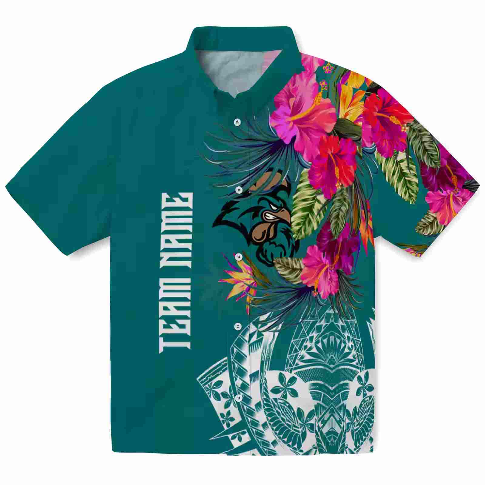 Coastal Carolina Chanticleers Floral Polynesian Green Hawaiian Shirt