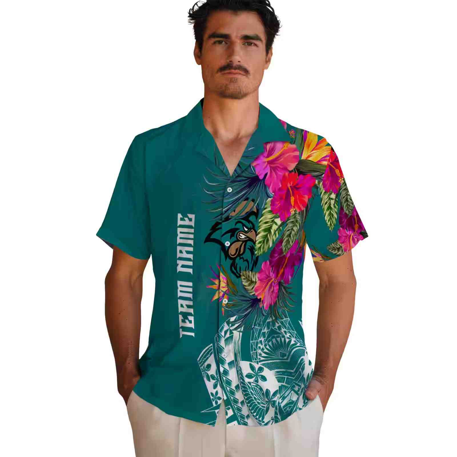 coastal carolina chanticleers floral polynesian green hawaiian shirt fashion forward