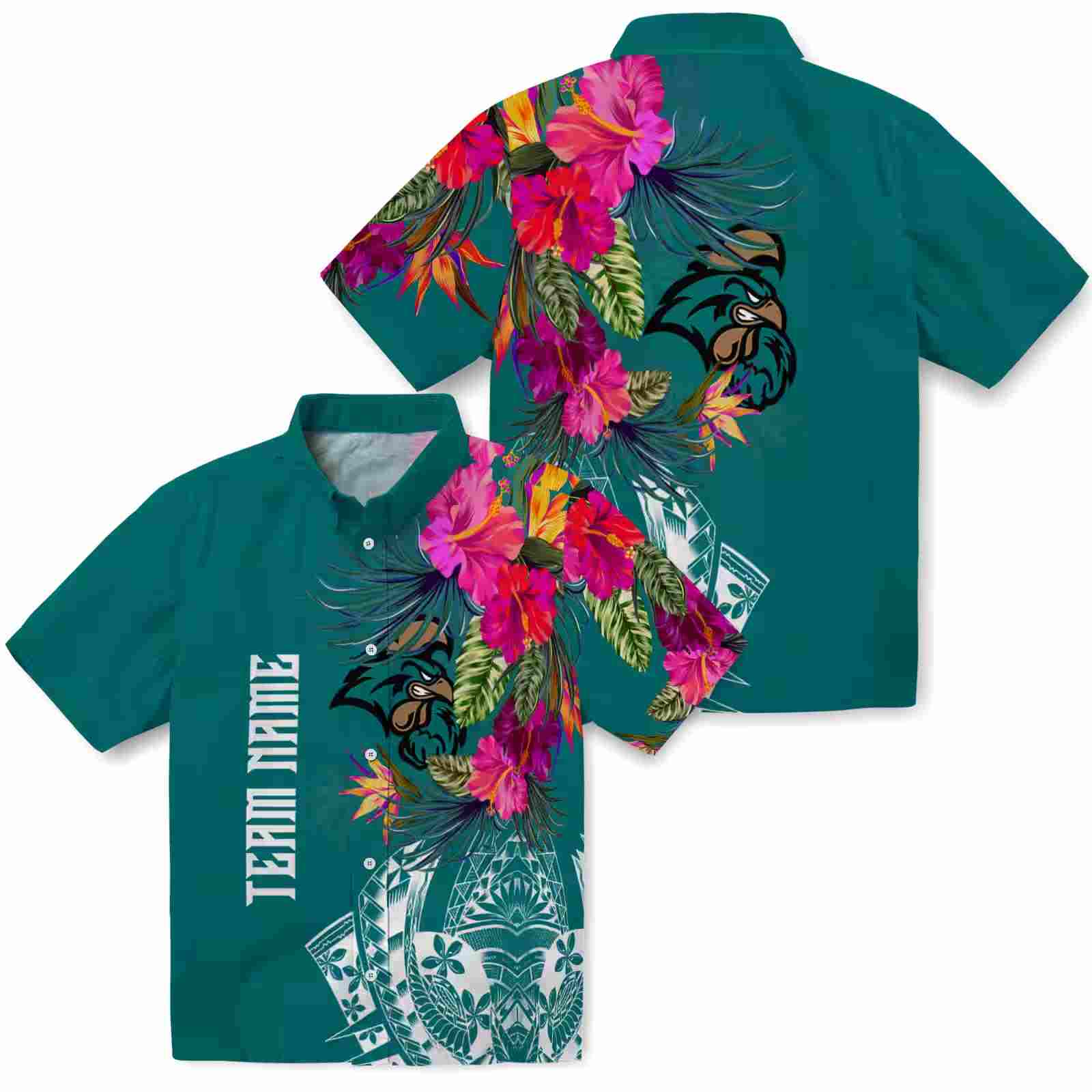 coastal carolina chanticleers floral polynesian green hawaiian shirt high quality