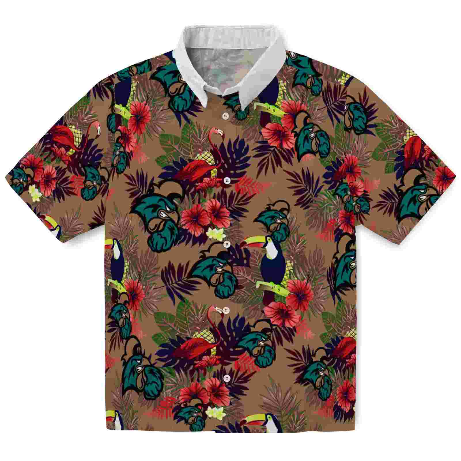 Coastal Carolina Chanticleers Floral Toucan Green Red Hawaiian Shirt