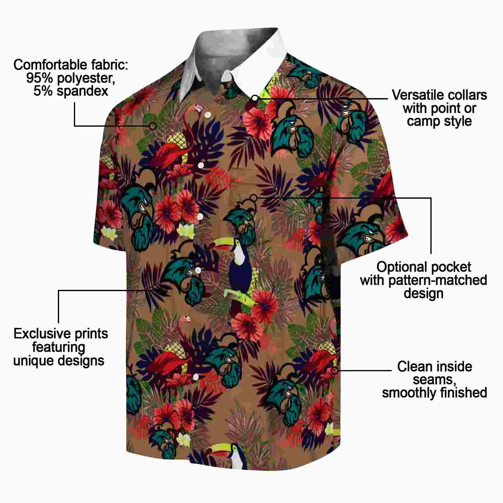 coastal carolina chanticleers floral toucan green red hawaiian shirt new arrival