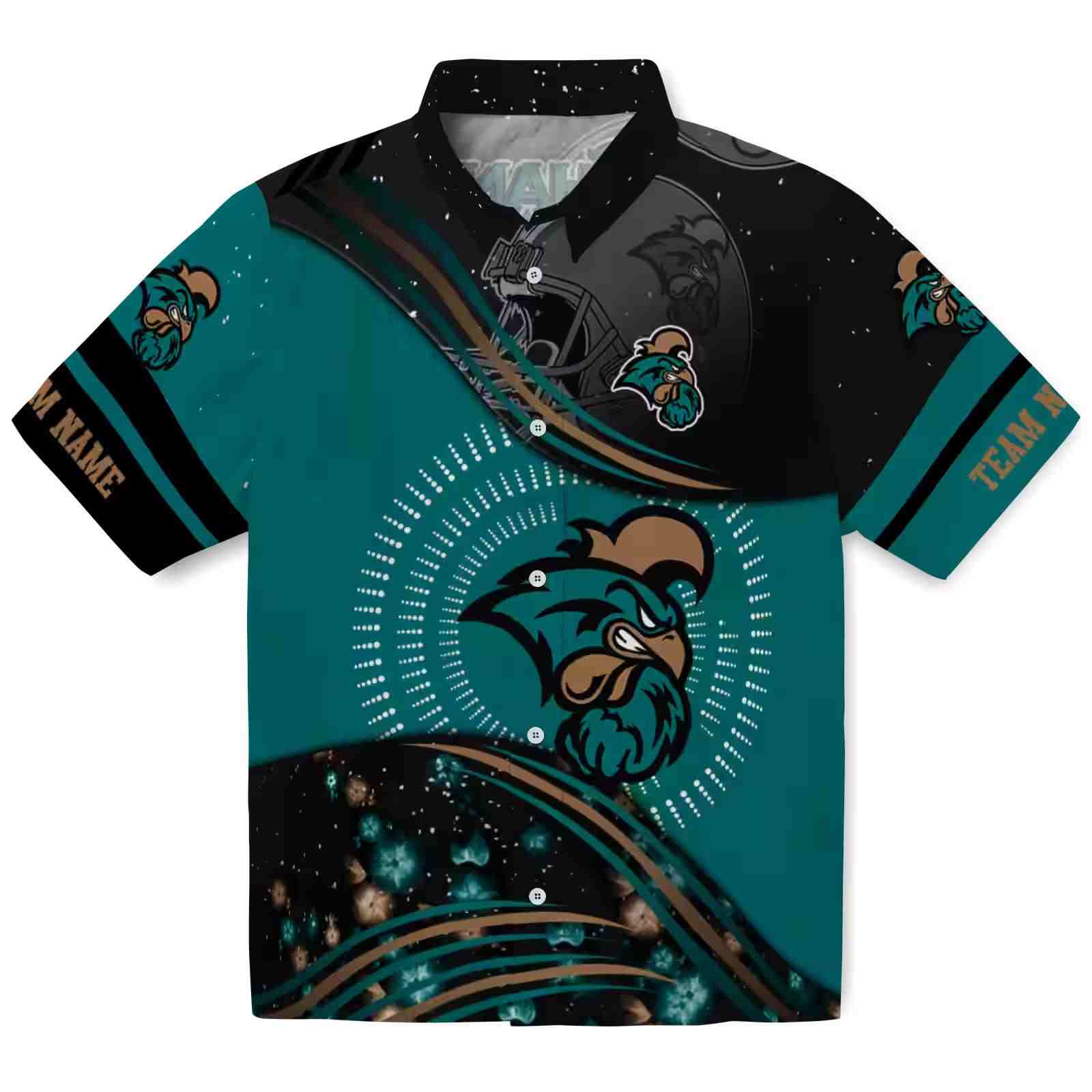 Coastal Carolina Chanticleers Football Wave Green Black Hawaiian Shirt