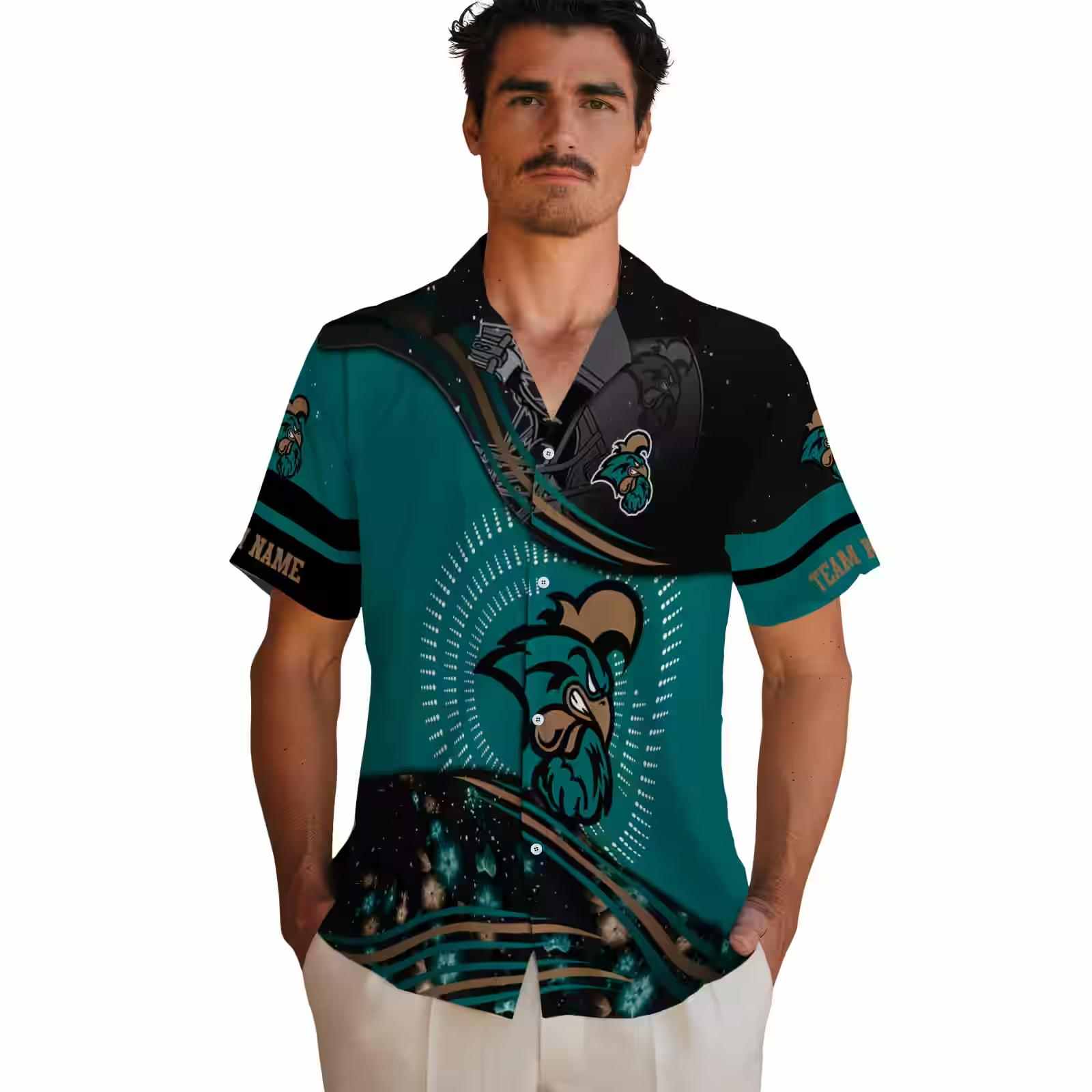 coastal carolina chanticleers football wave green black hawaiian shirt fashion forward