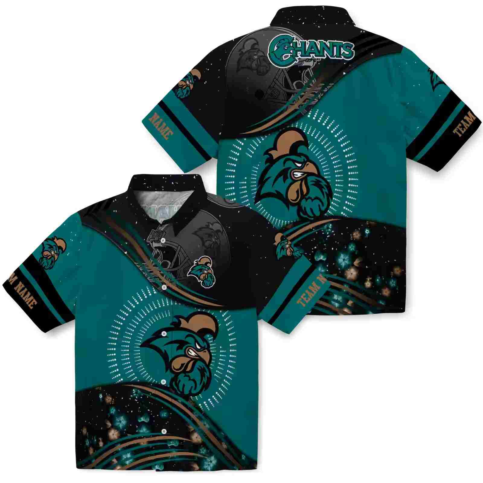 coastal carolina chanticleers football wave green black hawaiian shirt high quality